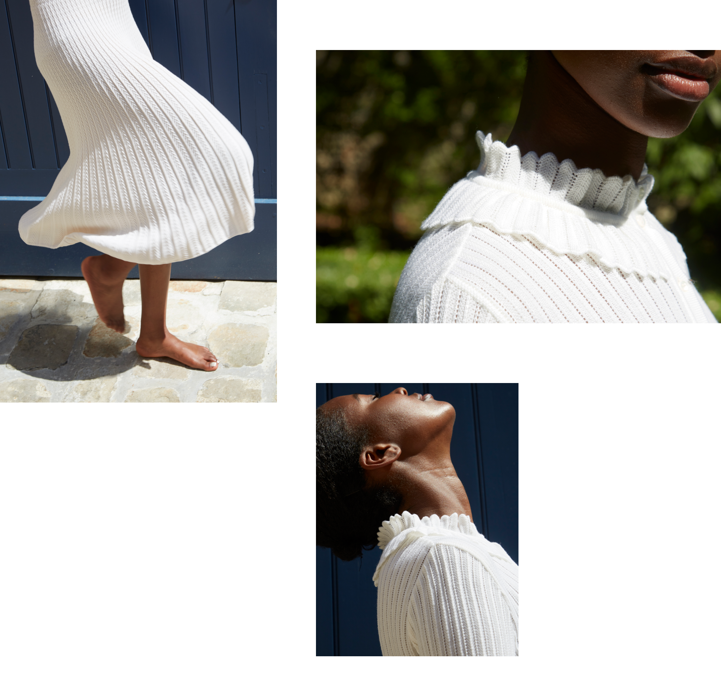Femme portant jupe en maille plissée blanc crème Molli