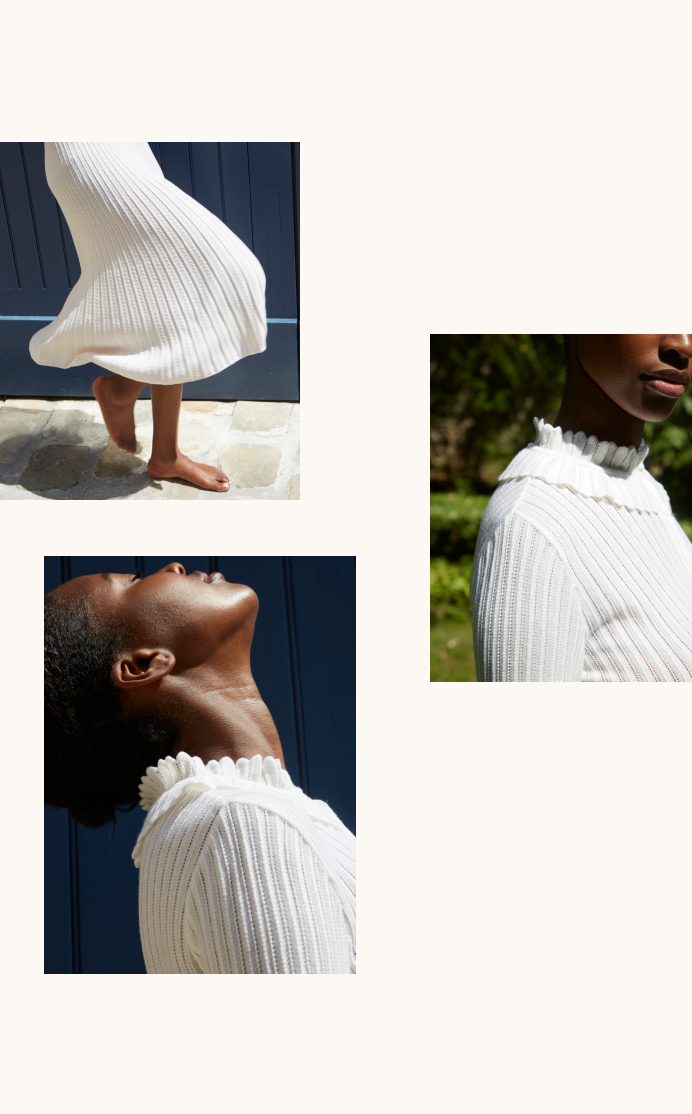 Femme portant jupe en maille plissée blanc crème Molli