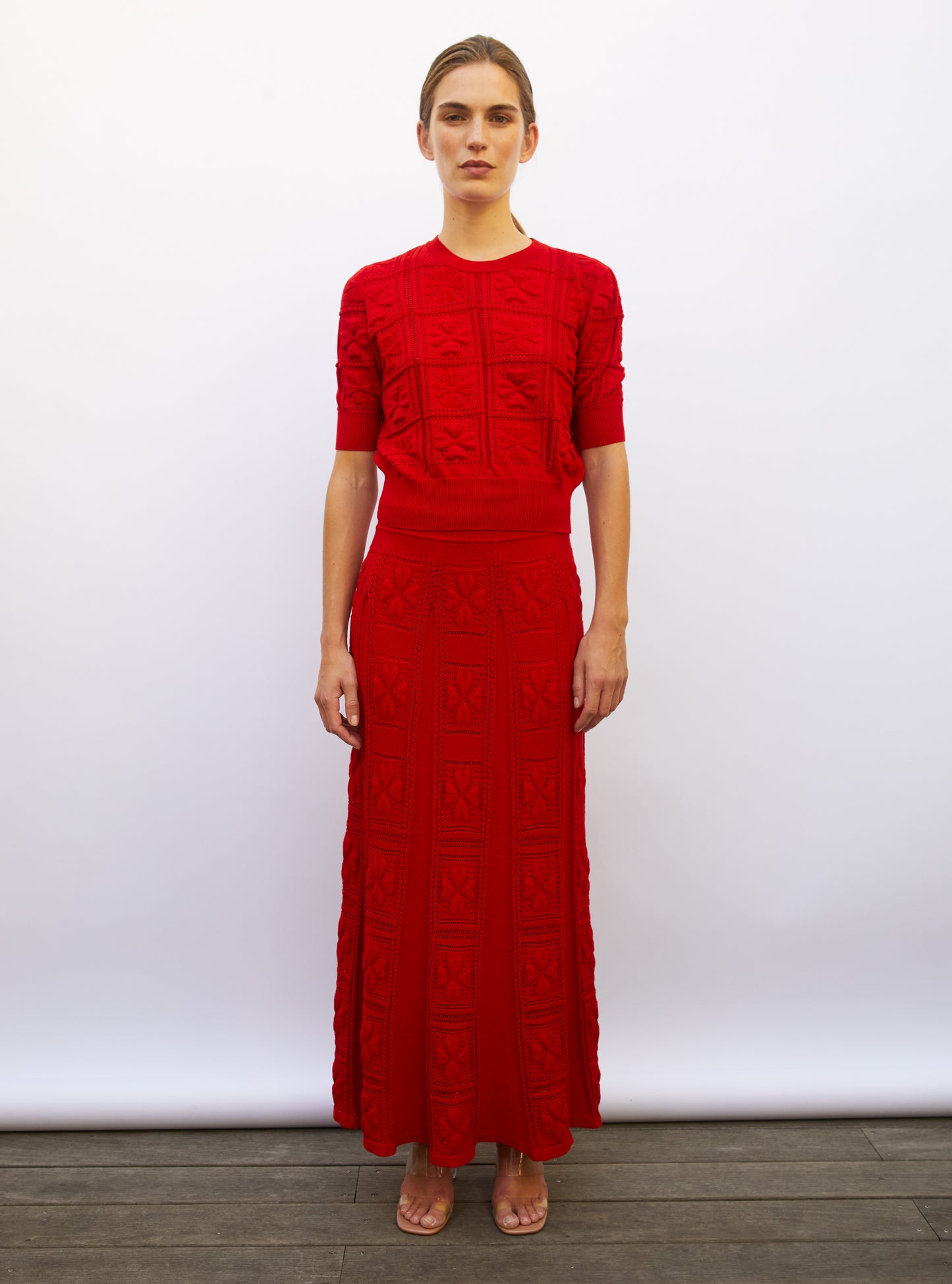 Jupe longue maille trèfle rouge vif - Molli