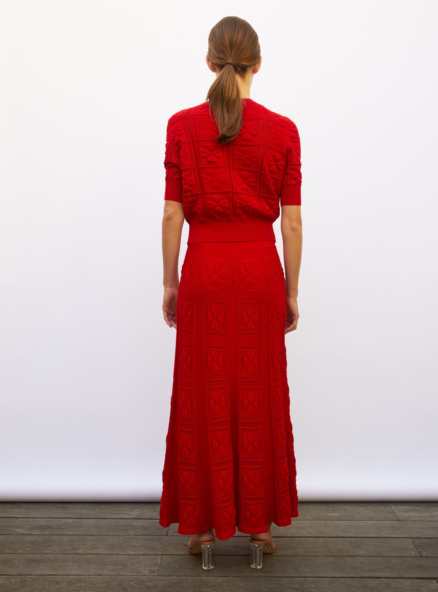 Jupe longue maille trèfle rouge vif - Jupe de luxe