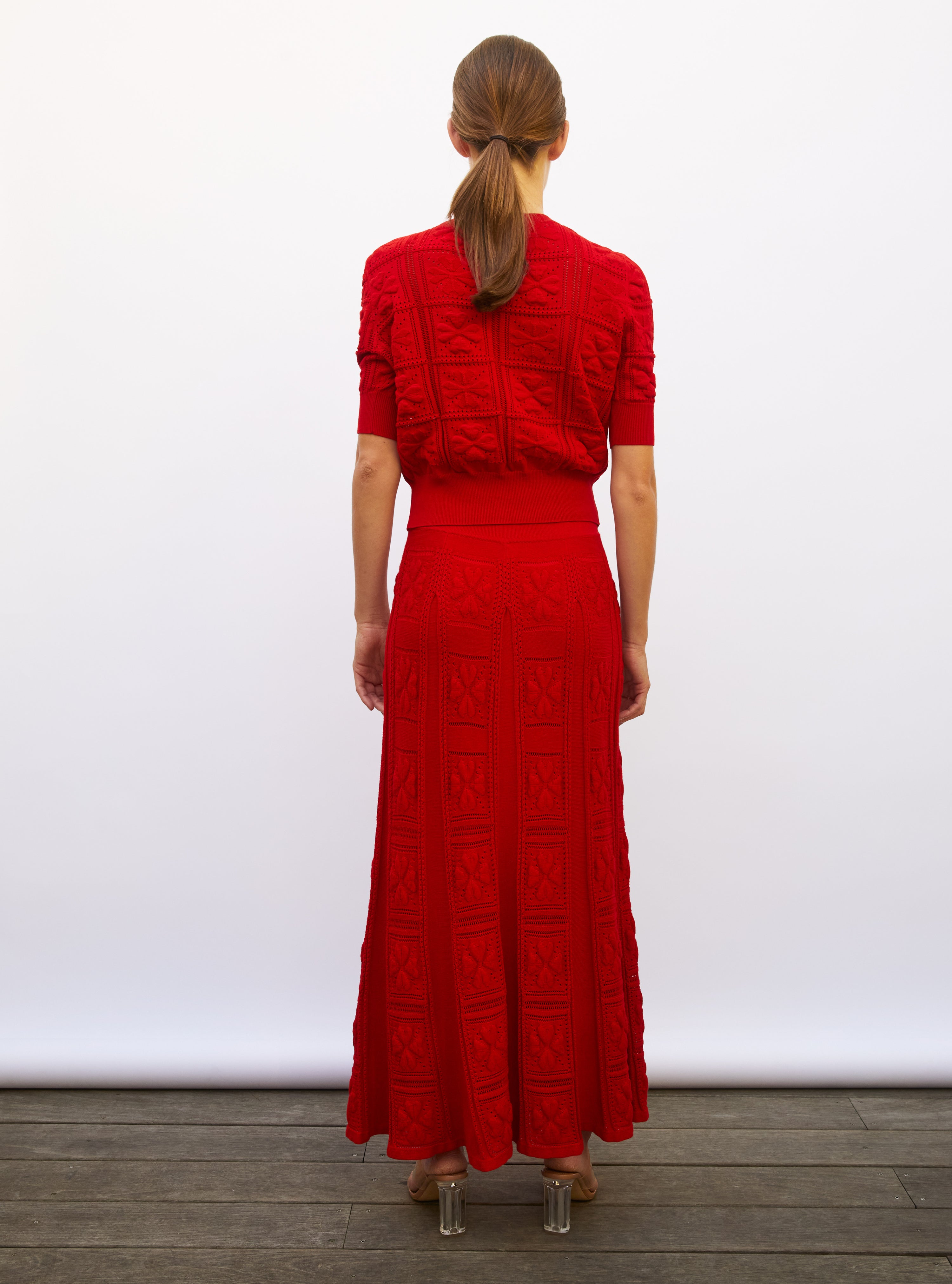 Jupe longue maille trèfle rouge vif - Jupe de luxe