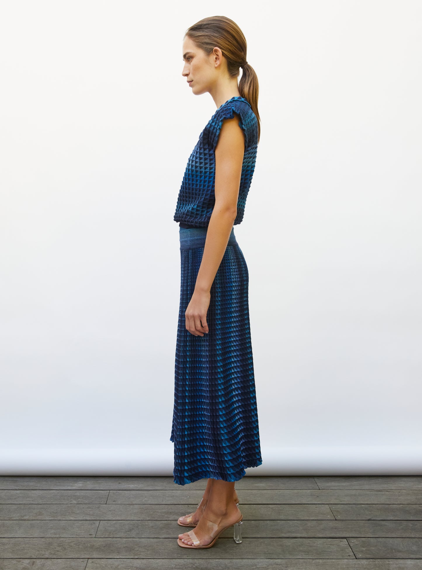 Jupe de luxe femme - Jupe fluide maille origami nuit denim