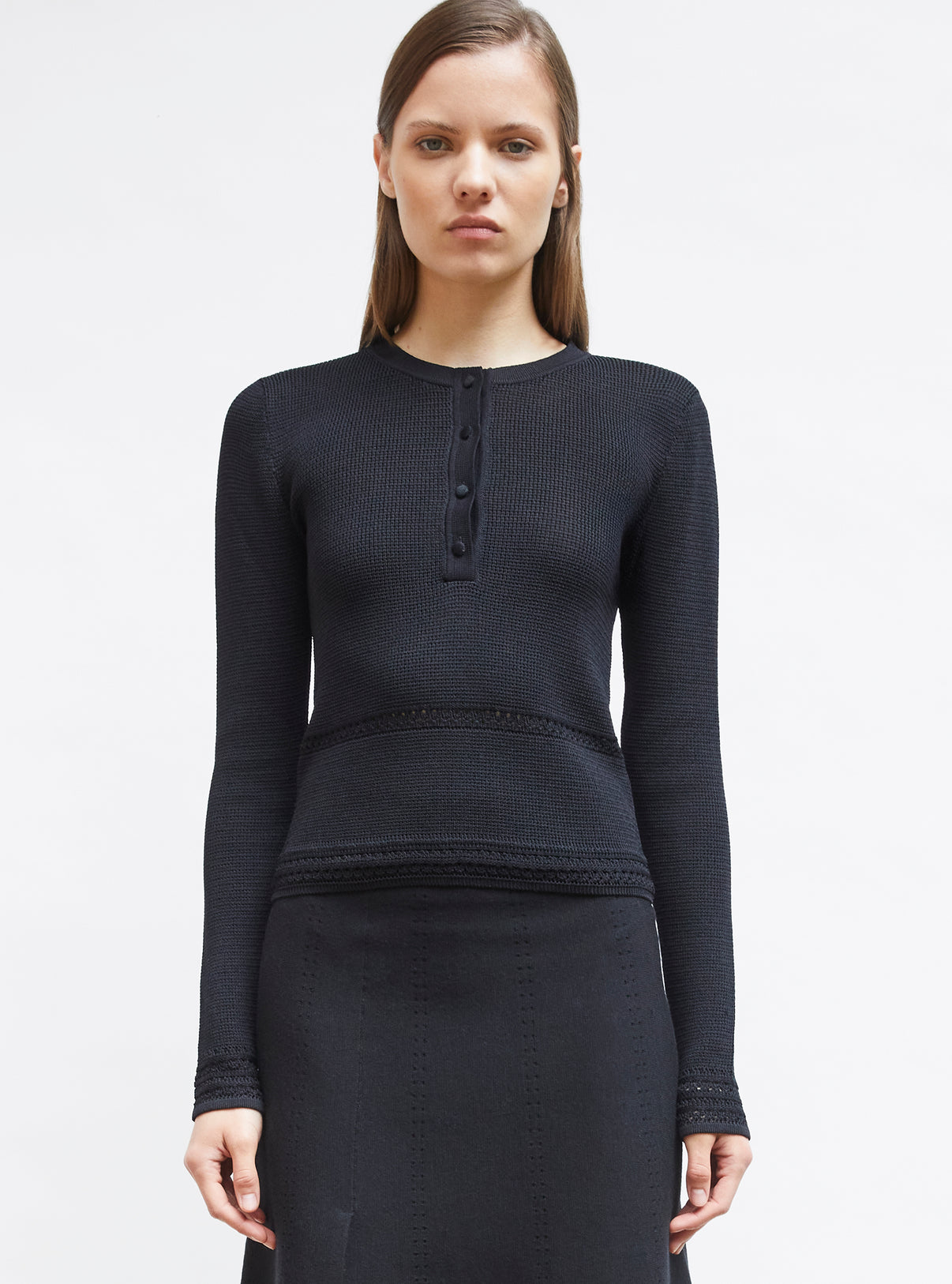 Top couture maille résille noir profond - Vêtement en maille de luxe Molli