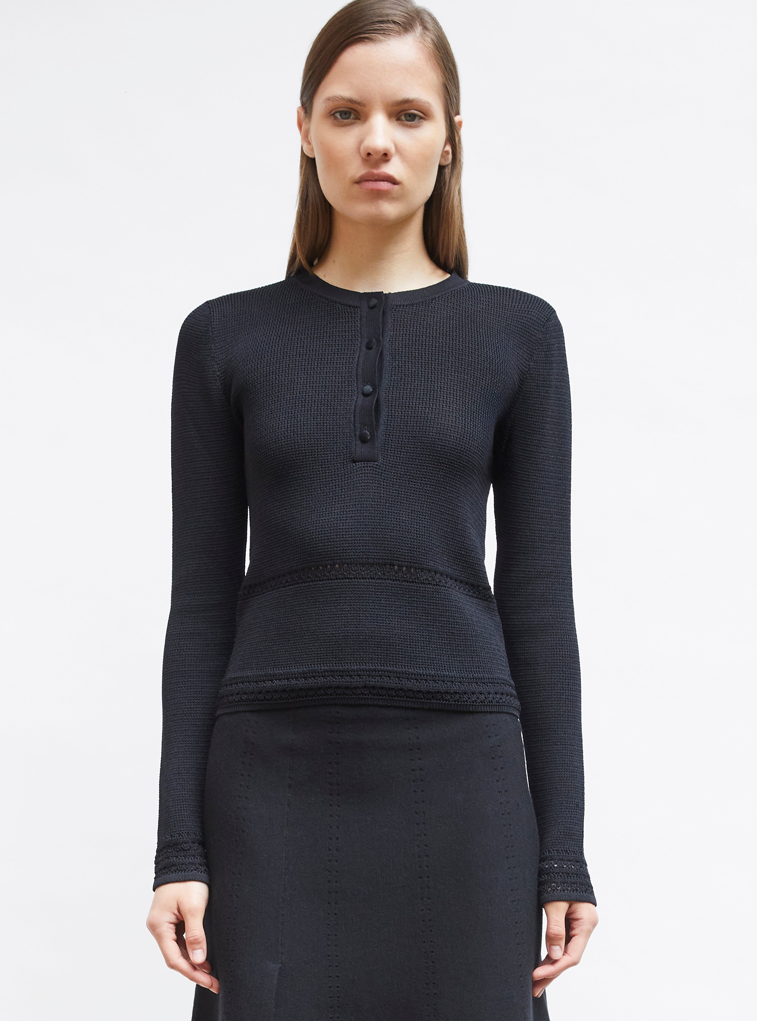 Top couture maille résille noir profond - Vêtement en maille de luxe Molli