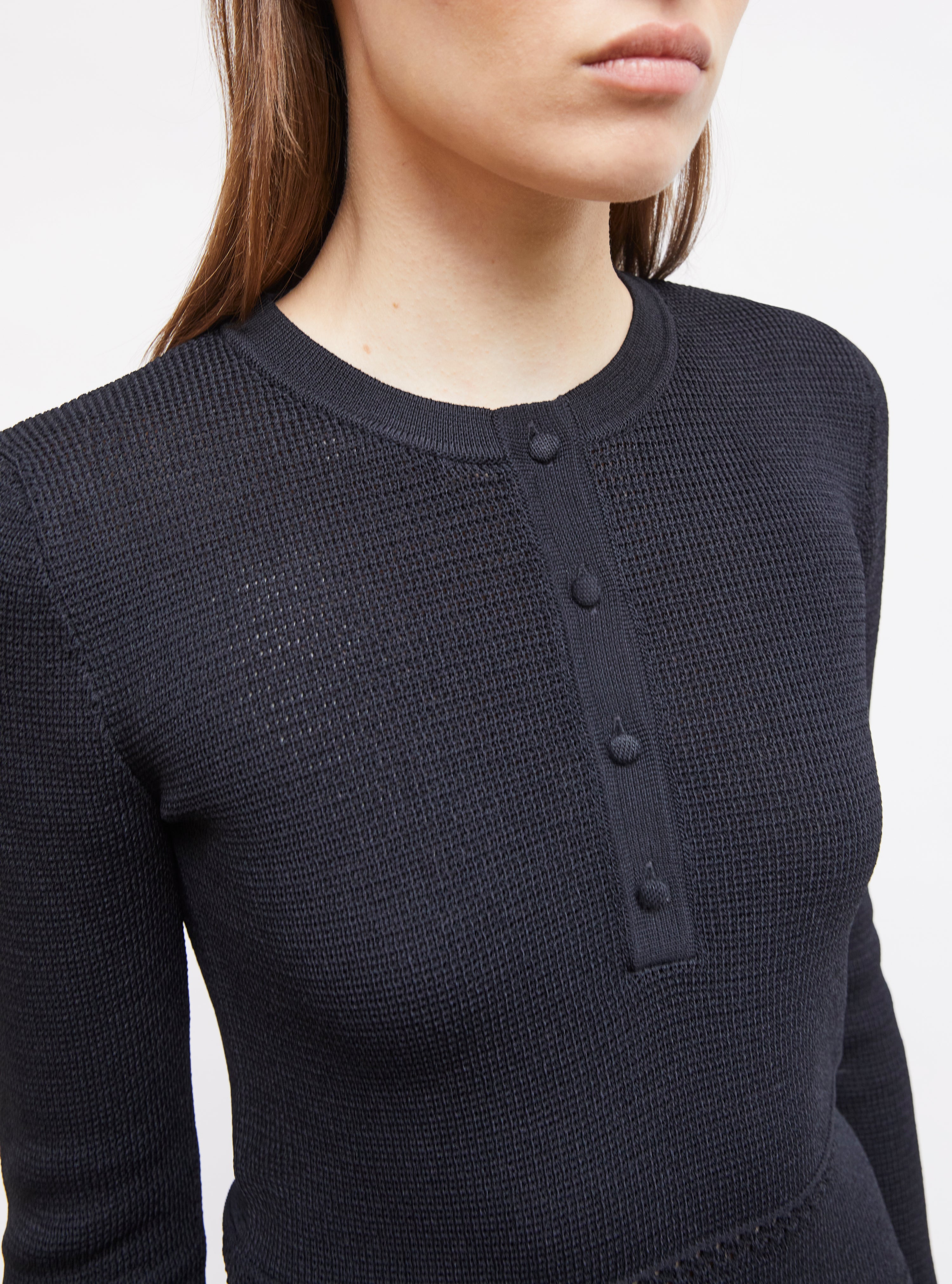 Top en maille de luxe Molli - Top couture maille résille noir profond