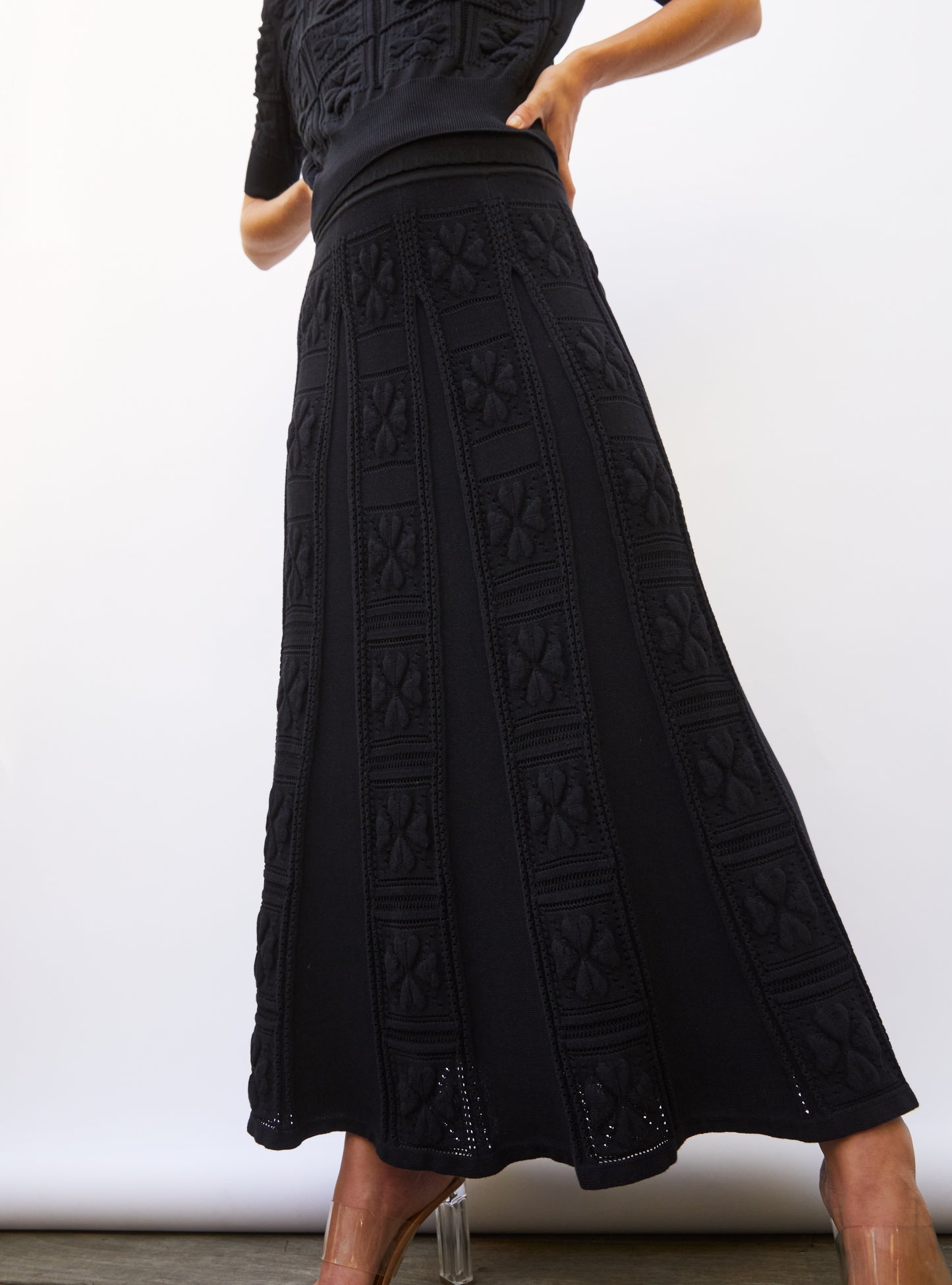 Jupe longue maille trèfle noir profond - Molli