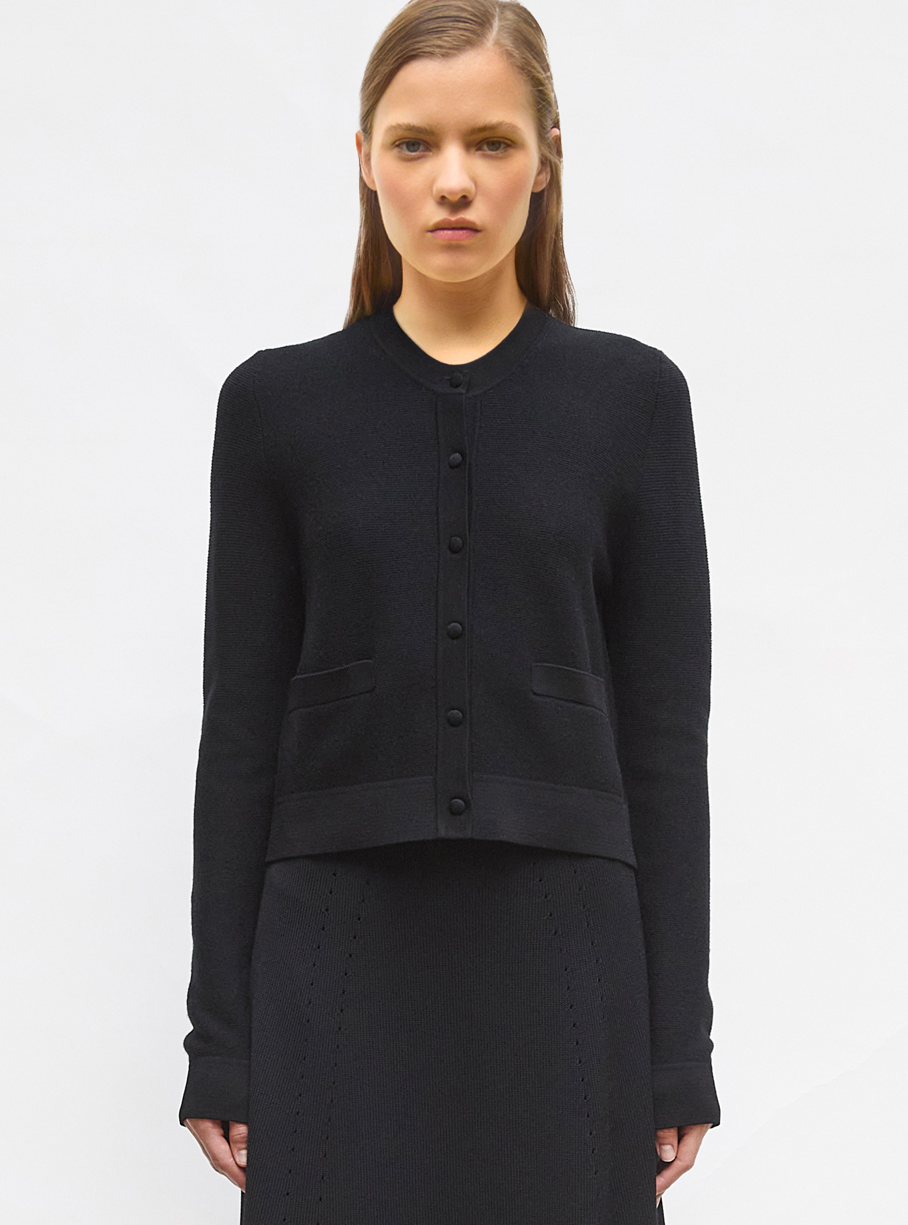 Cardigan maille point mousse Noir profond - Vêtement en maille de luxe Molli