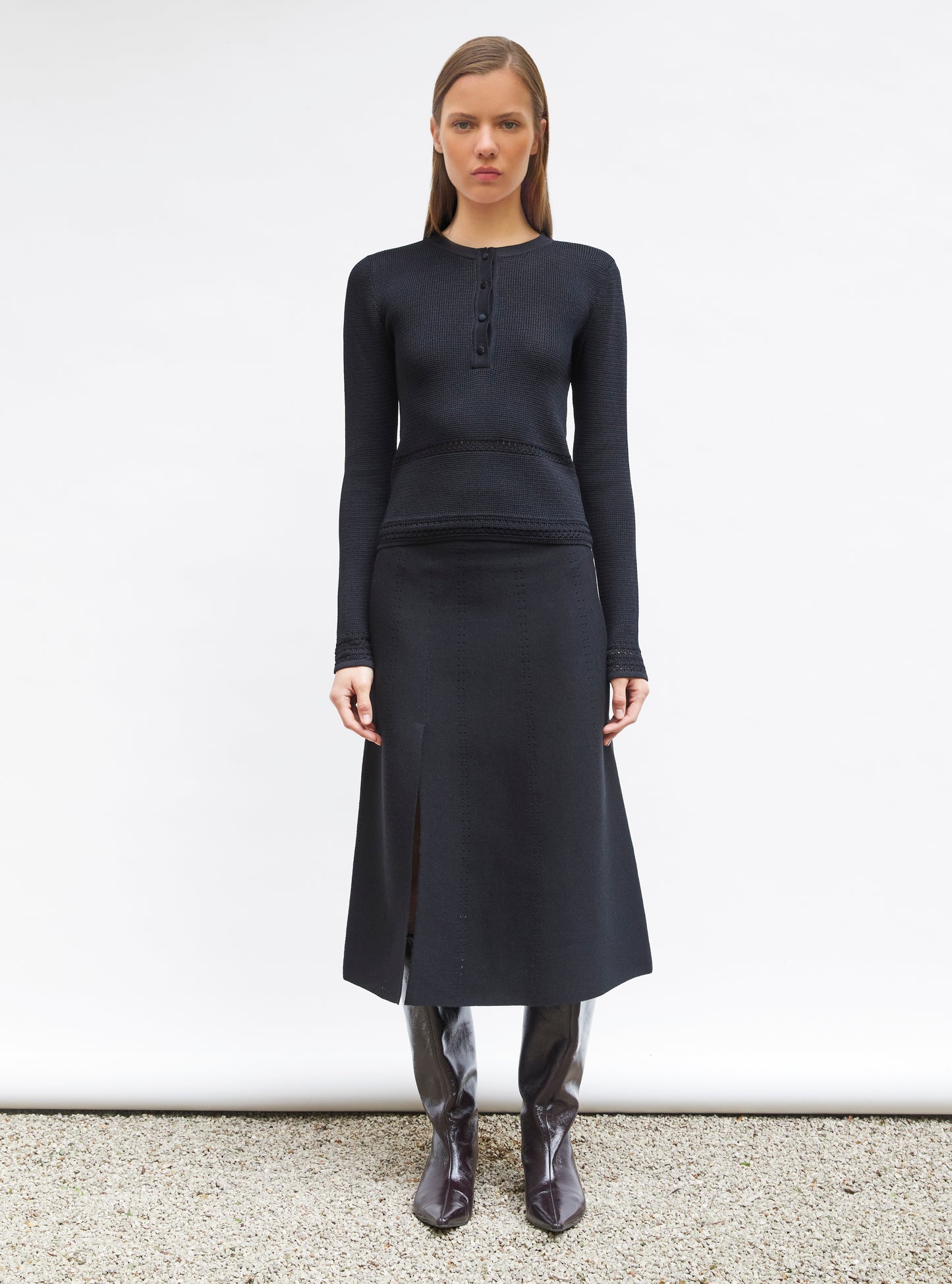 Top de luxe femme - Top couture maille résille noir profond