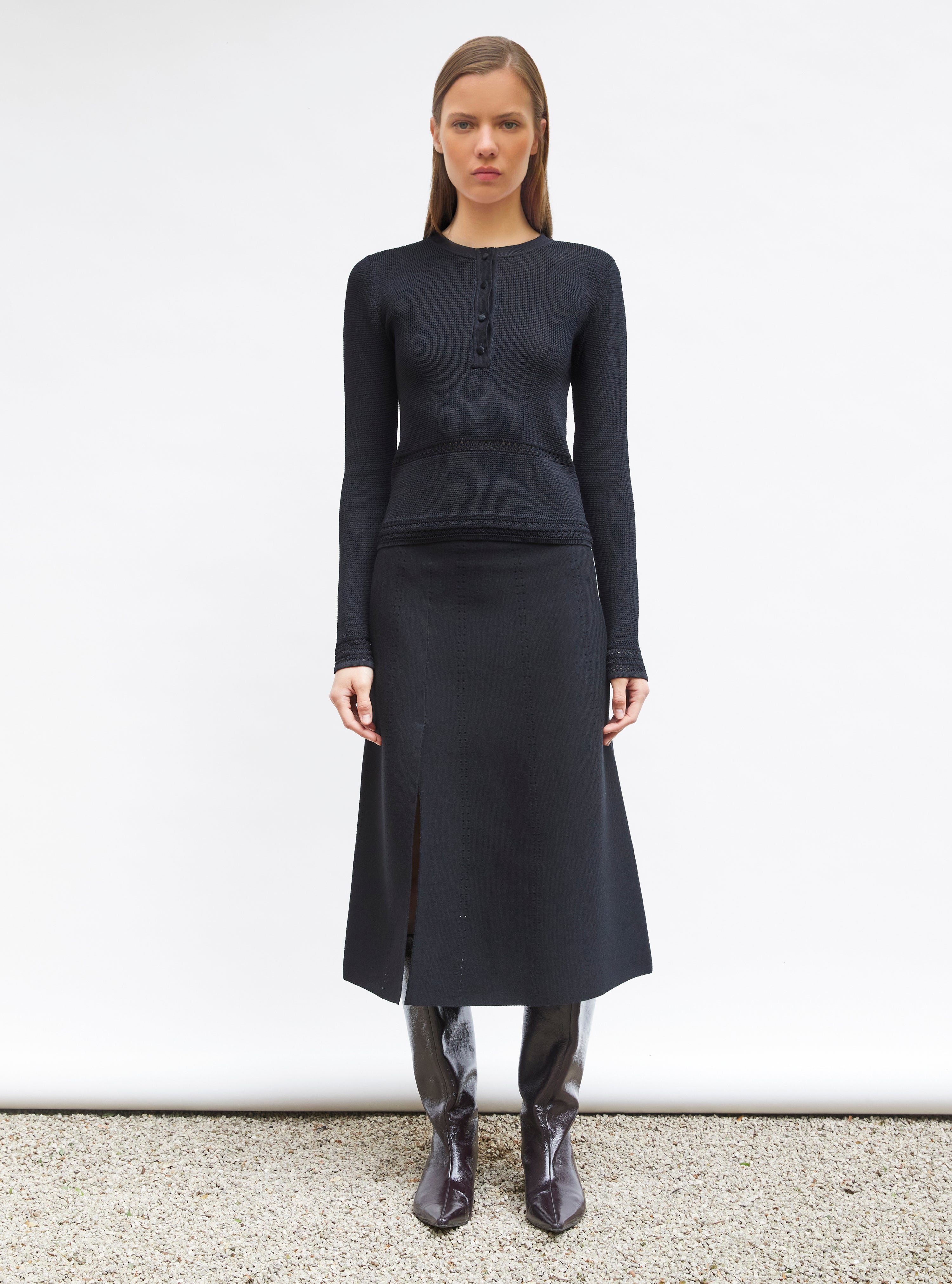 Top de luxe femme - Top couture maille résille noir profond