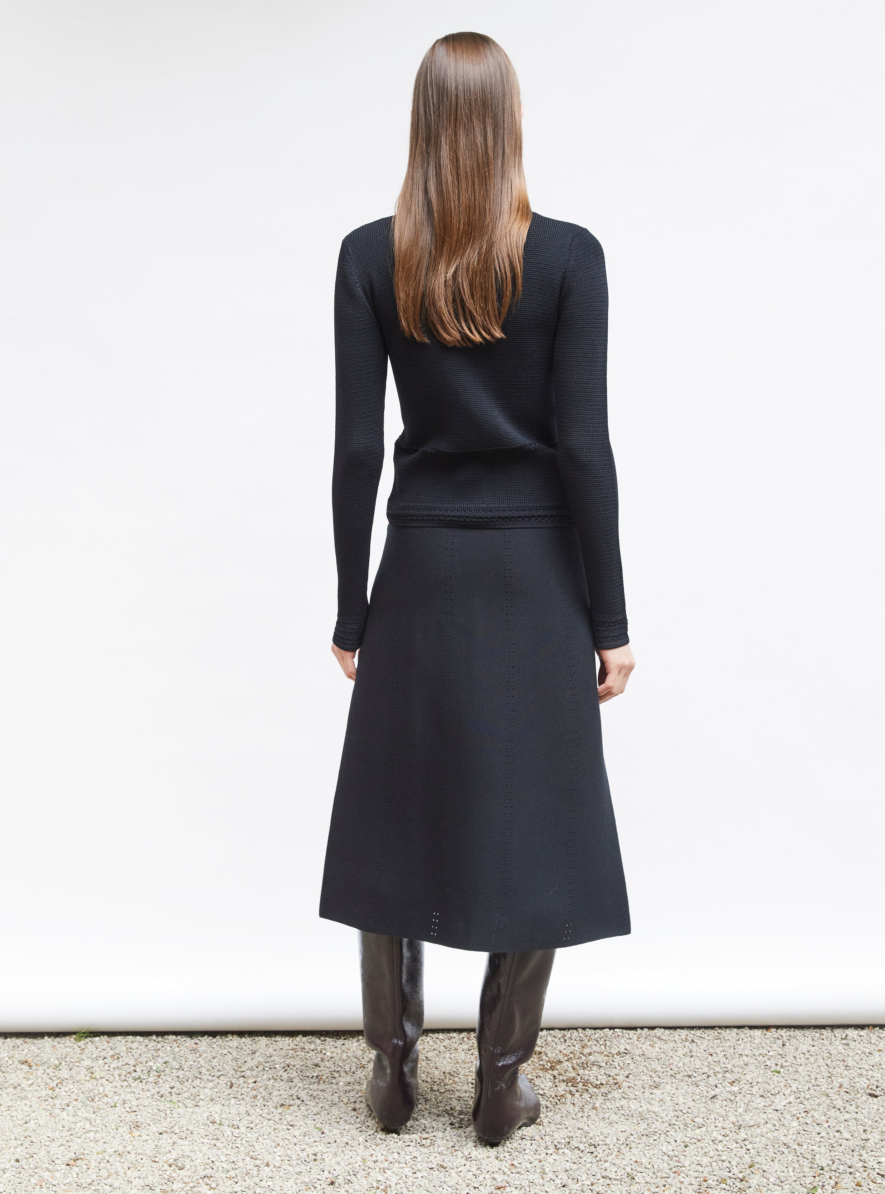 Top couture maille résille noir profond - Vêtement de luxe femme