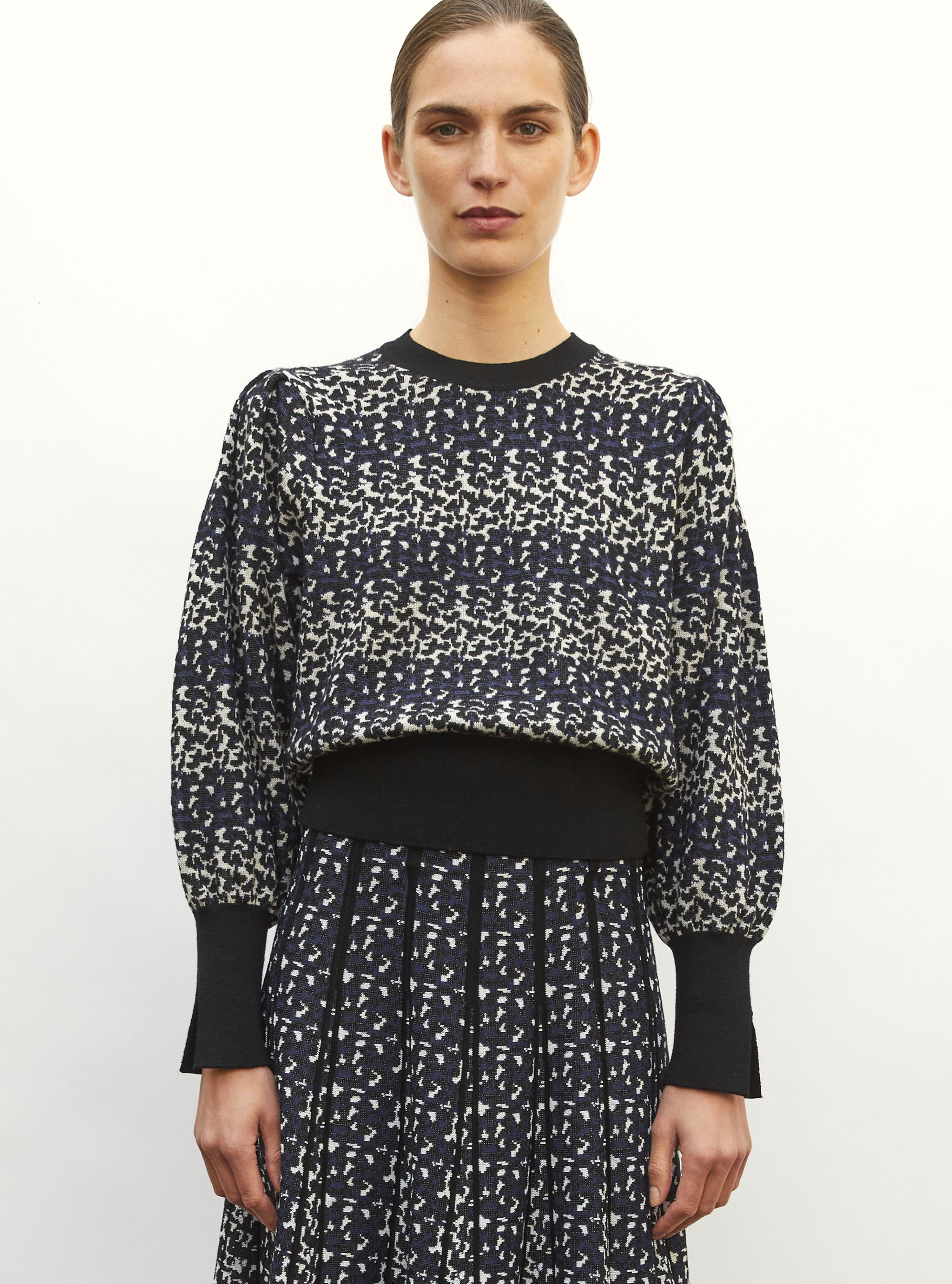 Top fin jacquard léopard indigo-multi - Vêtement de luxe femme