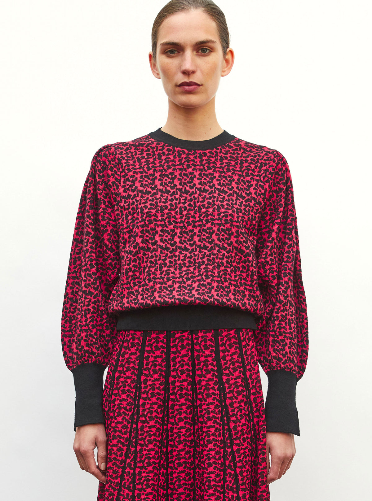 Top fin jacquard léopard rouge lady - Vêtement de luxe femme