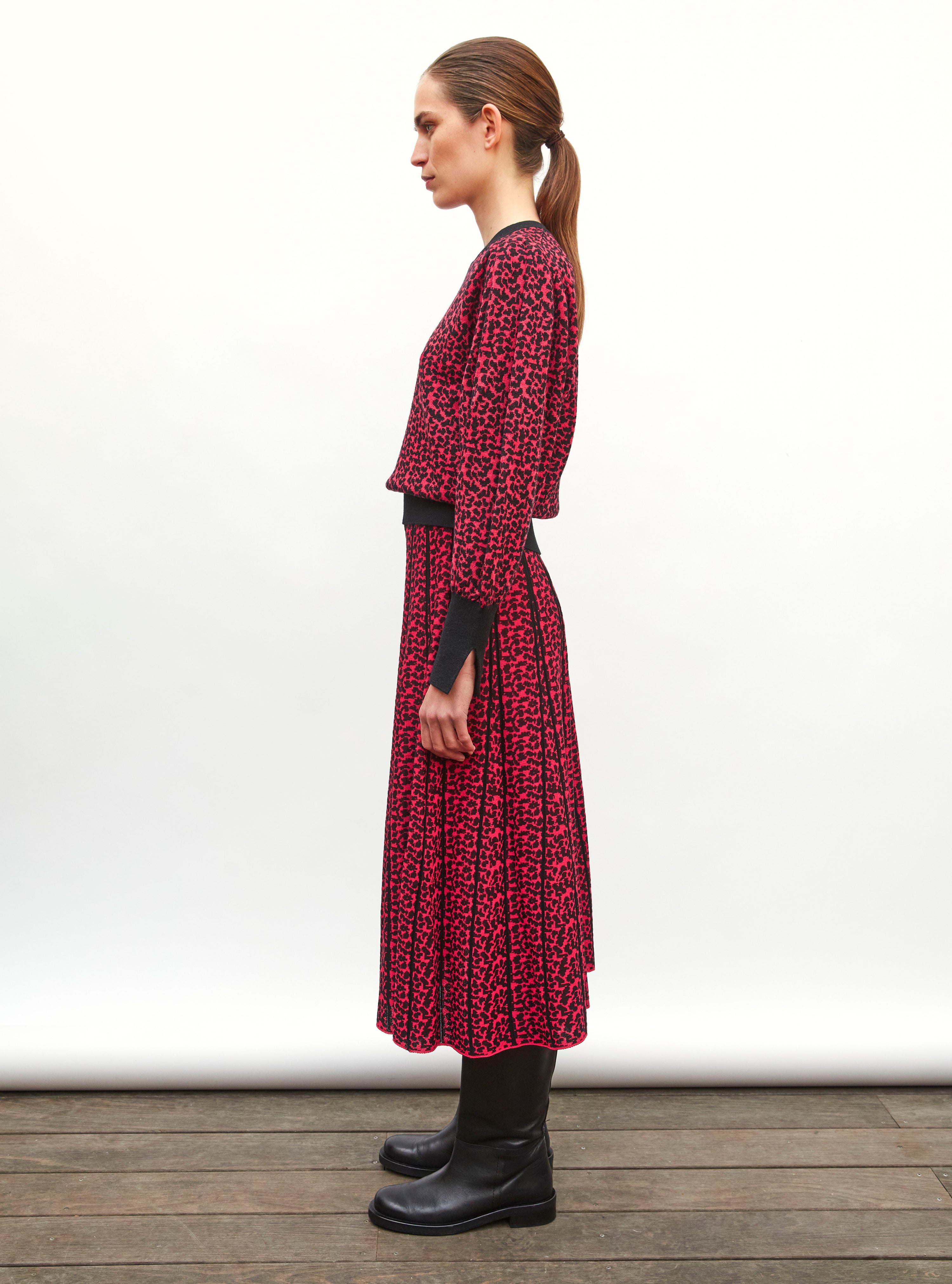 Top fin jacquard léopard rouge lady-multi - Top de luxe