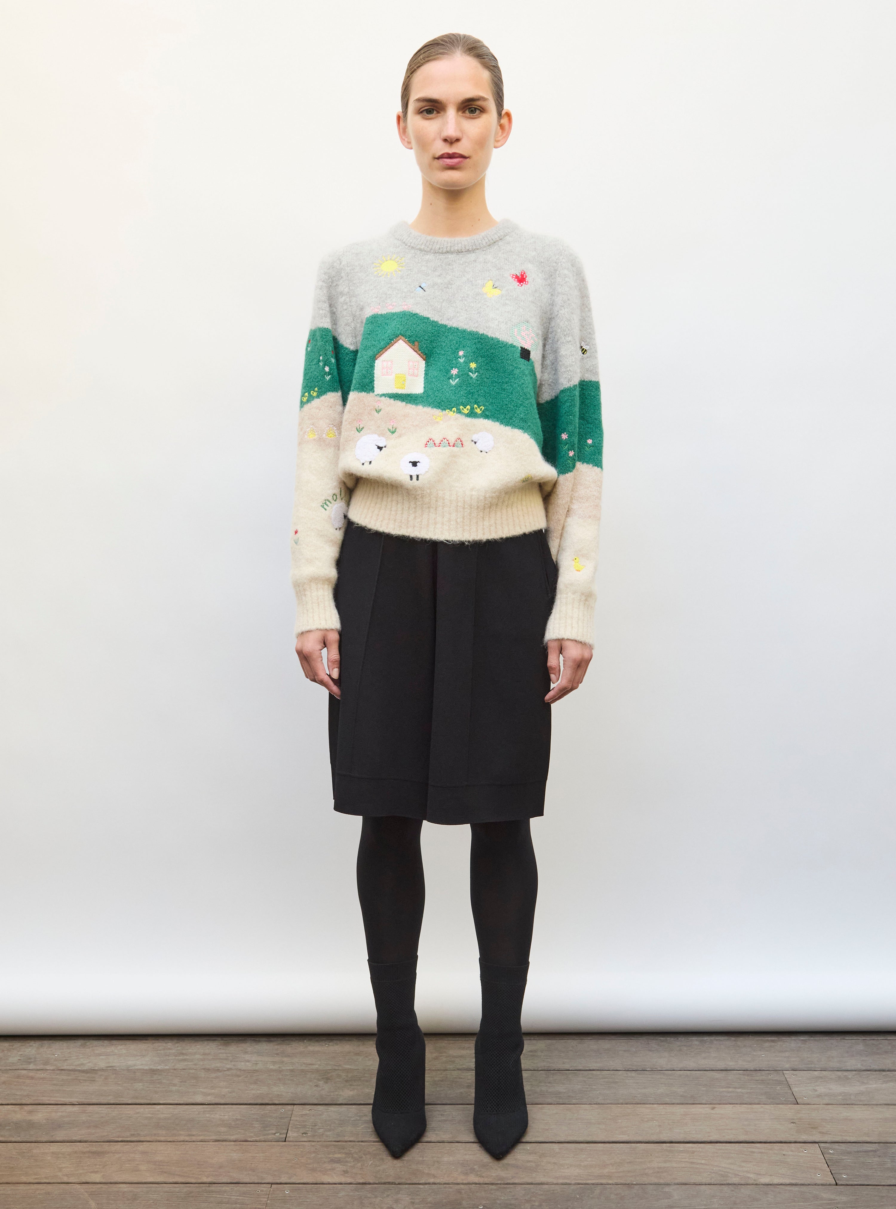 Pull moelleux paysage brodé multi - Vêtement en maille de luxe Molli