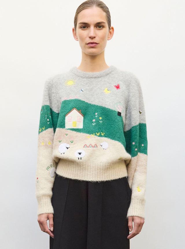 Comfy sweater embroidered landscape - Image principale