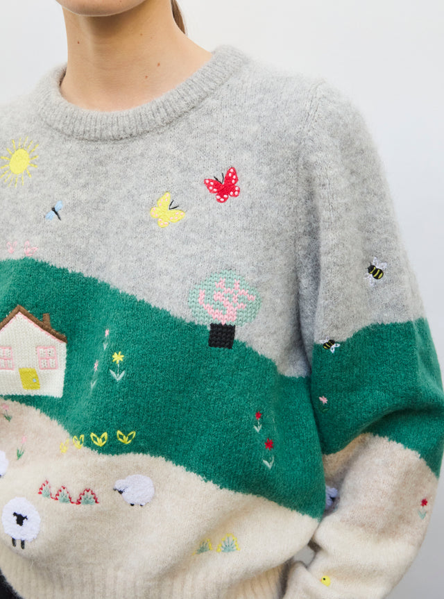 Comfy sweater embroidered landscape - Image principale