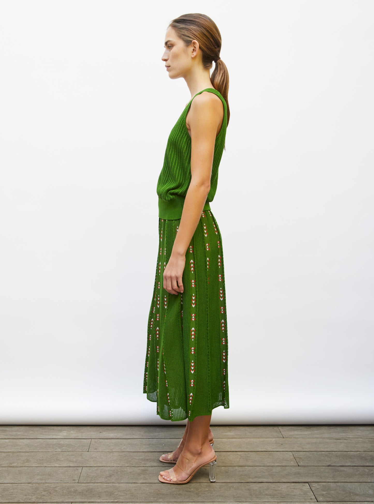 Jupe de luxe femme - Jupe longue maille ikat matcha-multi