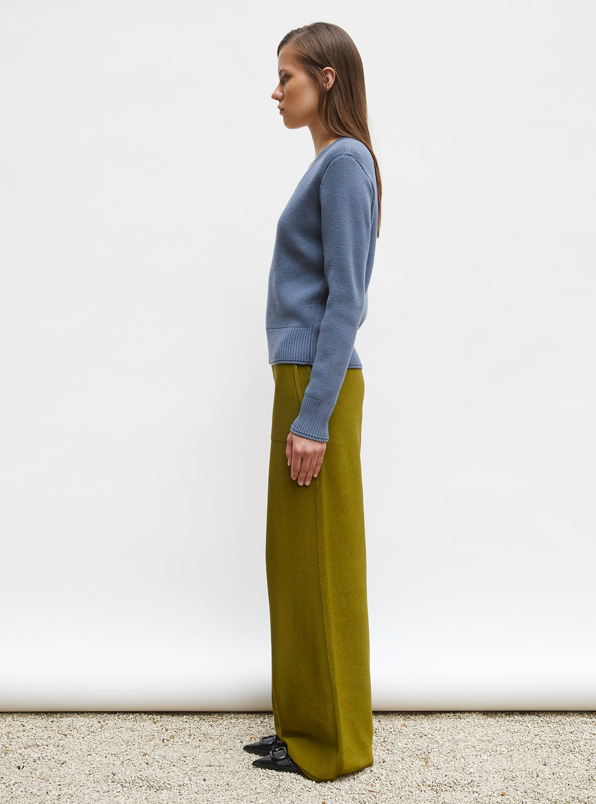 Pull droit à encolure v Acier - Pulls de luxe 