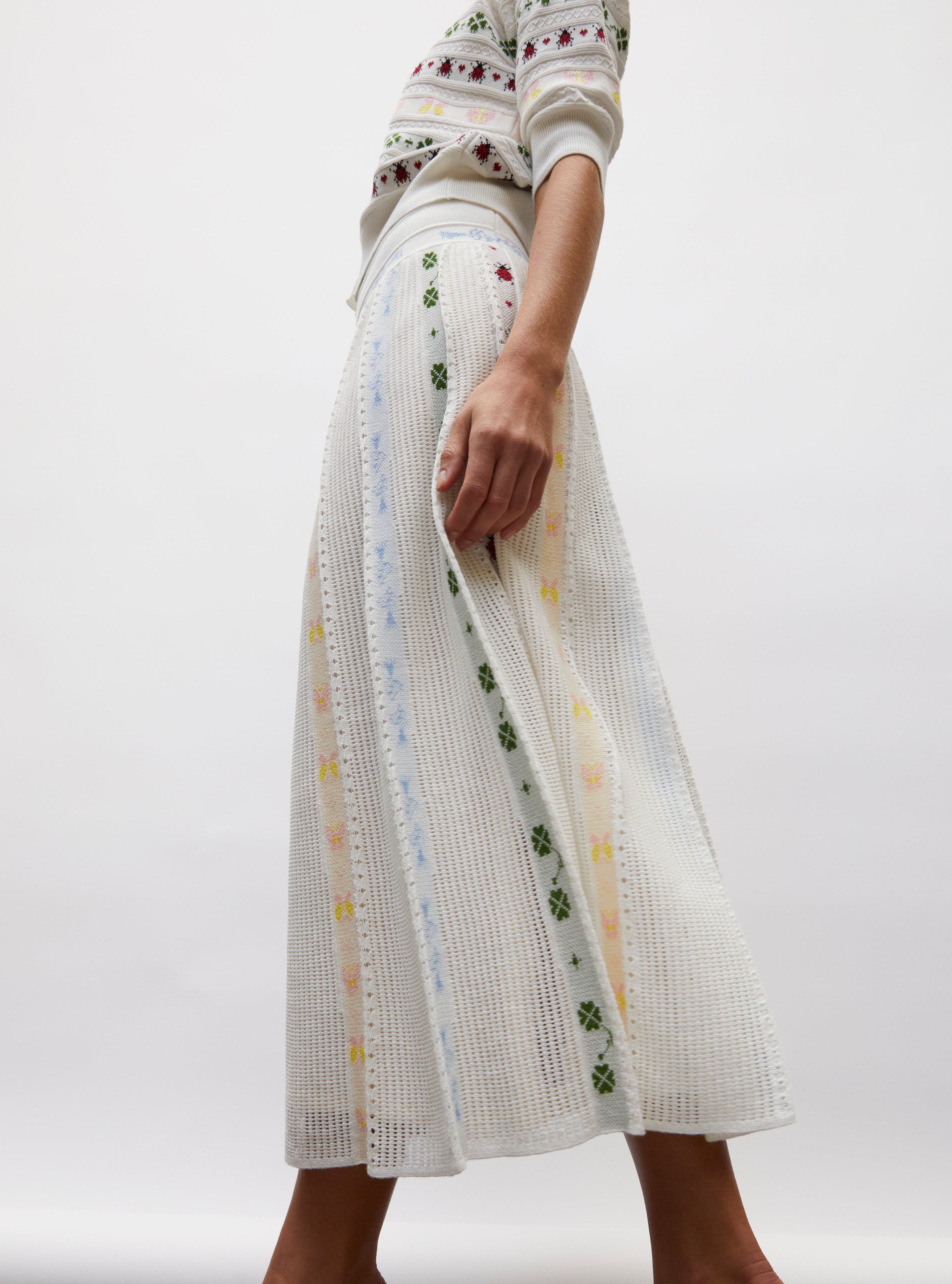 Jupe longue maille grigri milk-multi - Vêtement de luxe femme