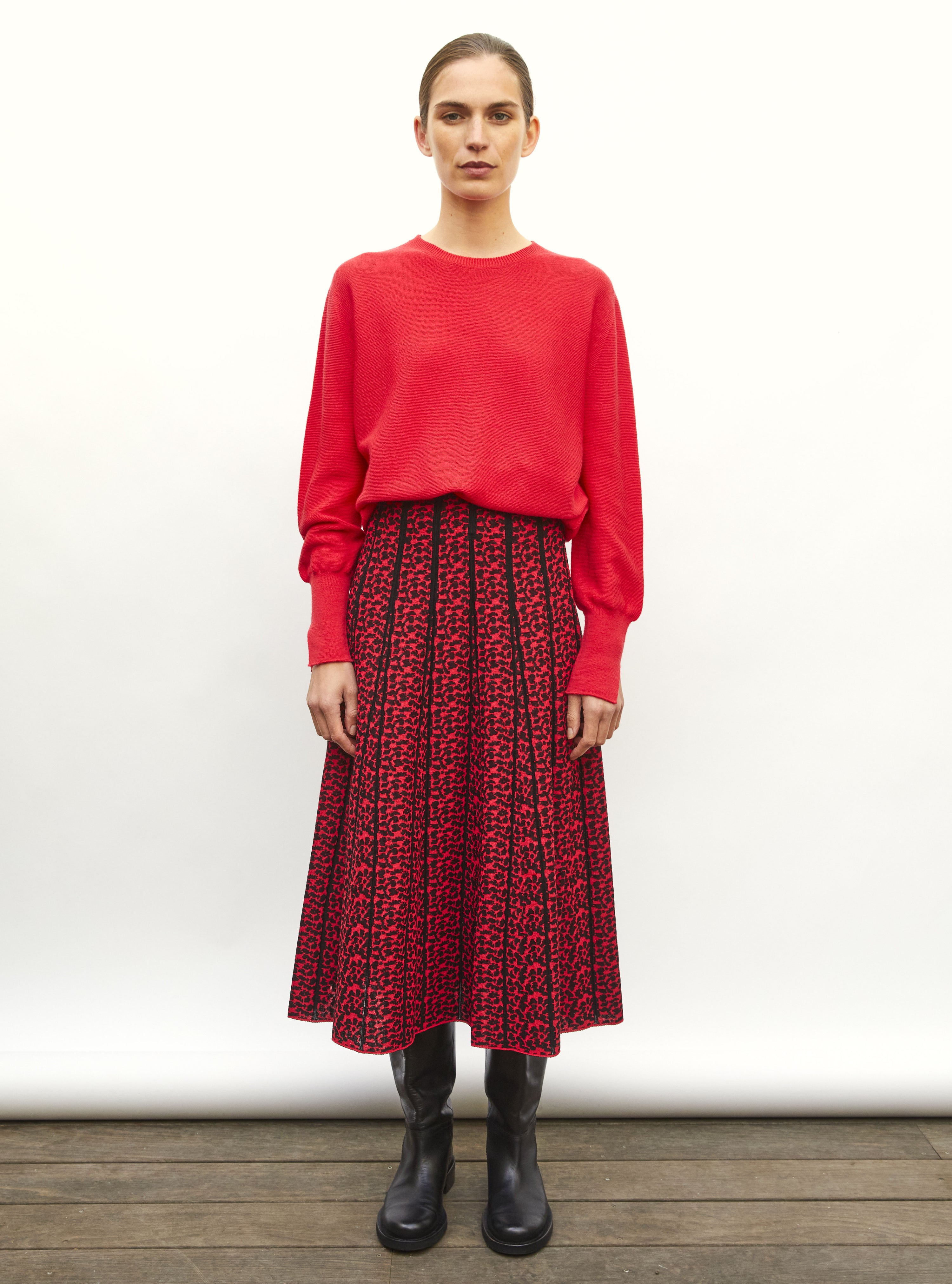 Pull fin col rond rouge lady - Vêtement en maille de luxe Molli