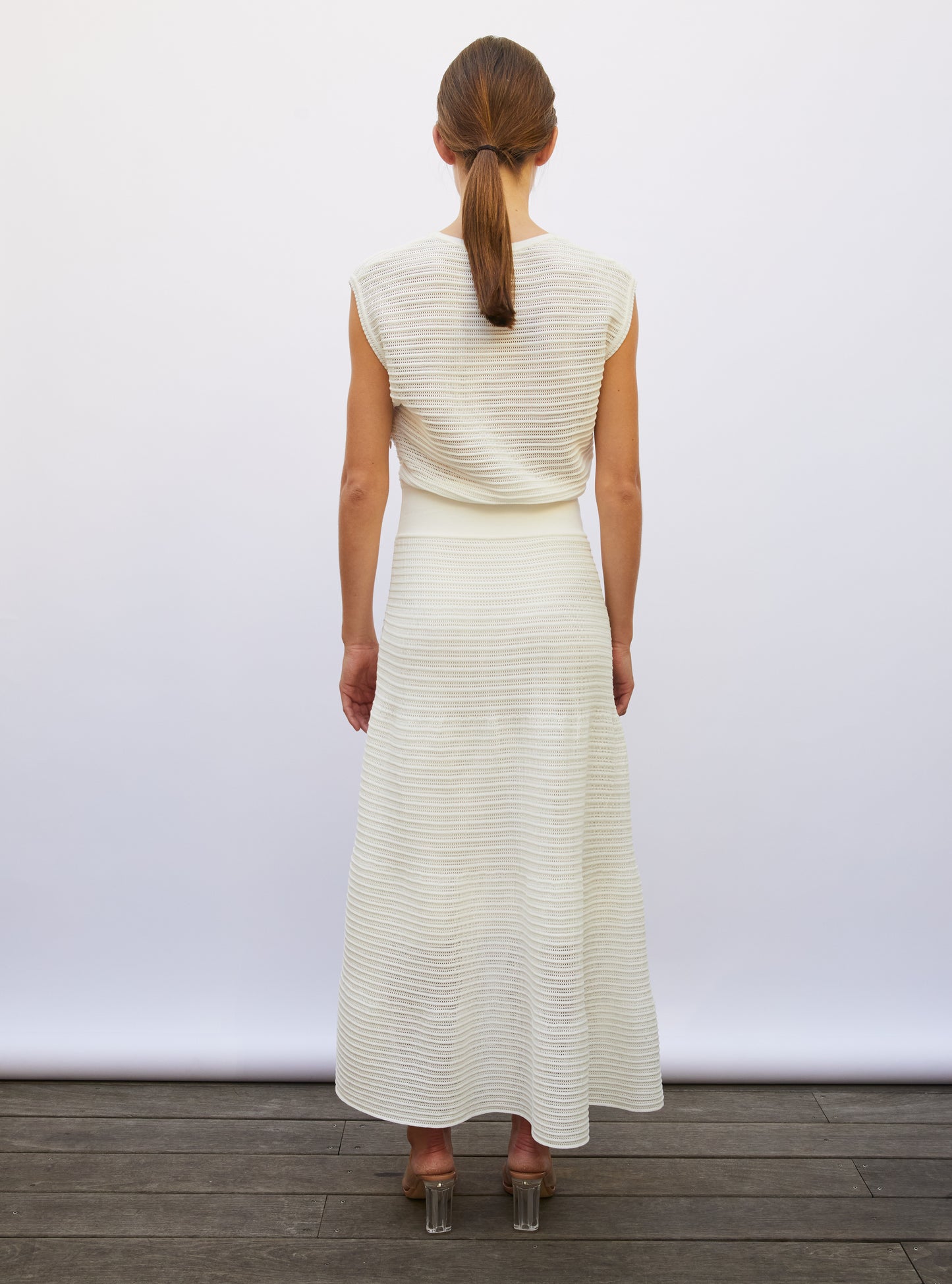 Robe de luxe femme - Robe longue maille pointelle milk