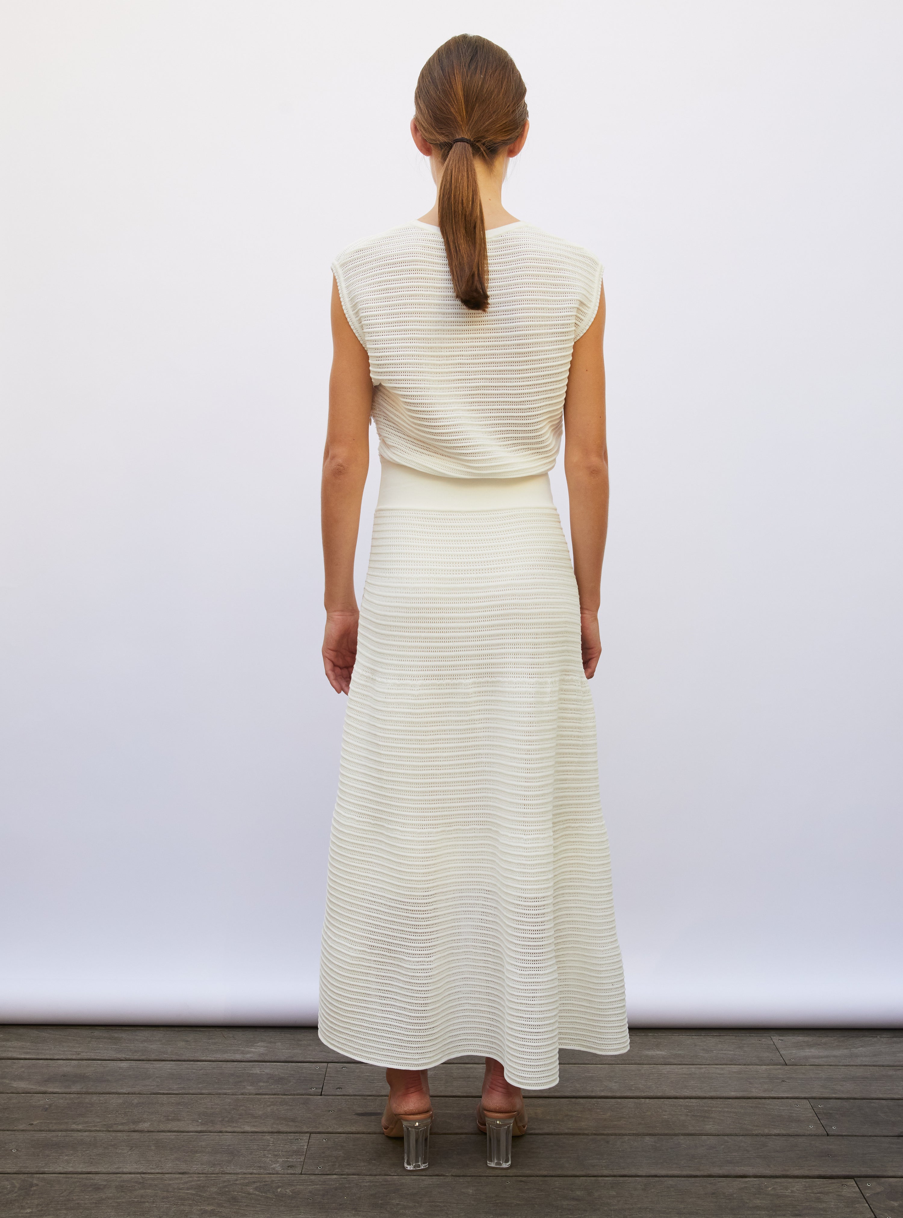 Robe de luxe femme - Robe longue maille pointelle milk