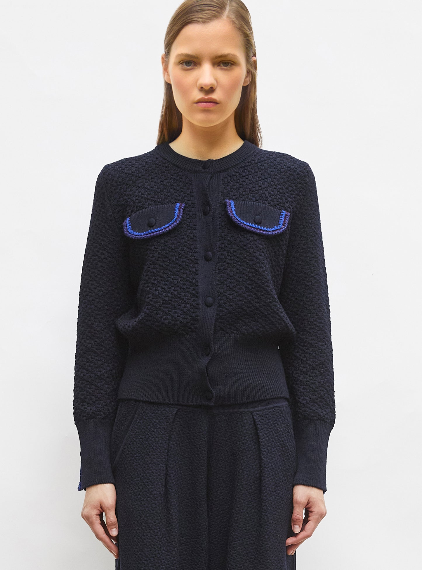 Veste maille brodée main nuit - Vêtement en maille de luxe Molli