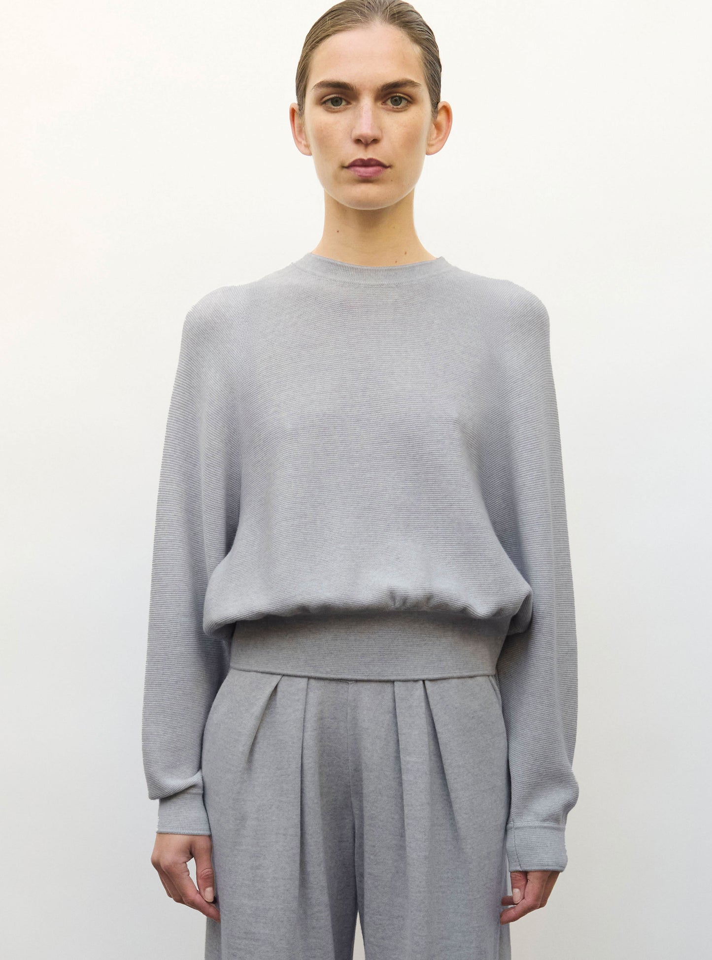 Pull fin larges emmanchures gris moyen - Vêtement de luxe femme