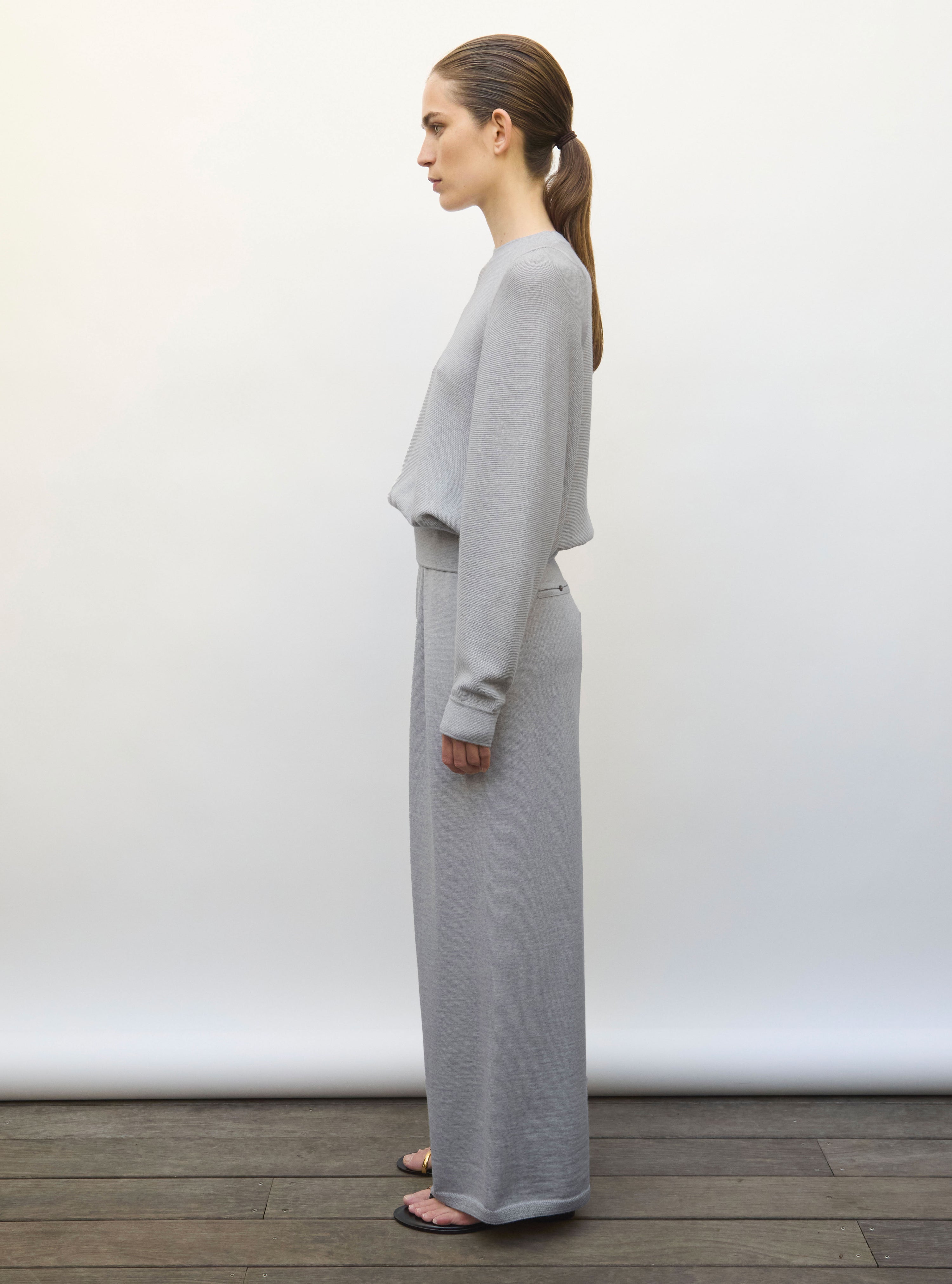 Pull fin larges emmanchures gris moyen - Pull de luxe