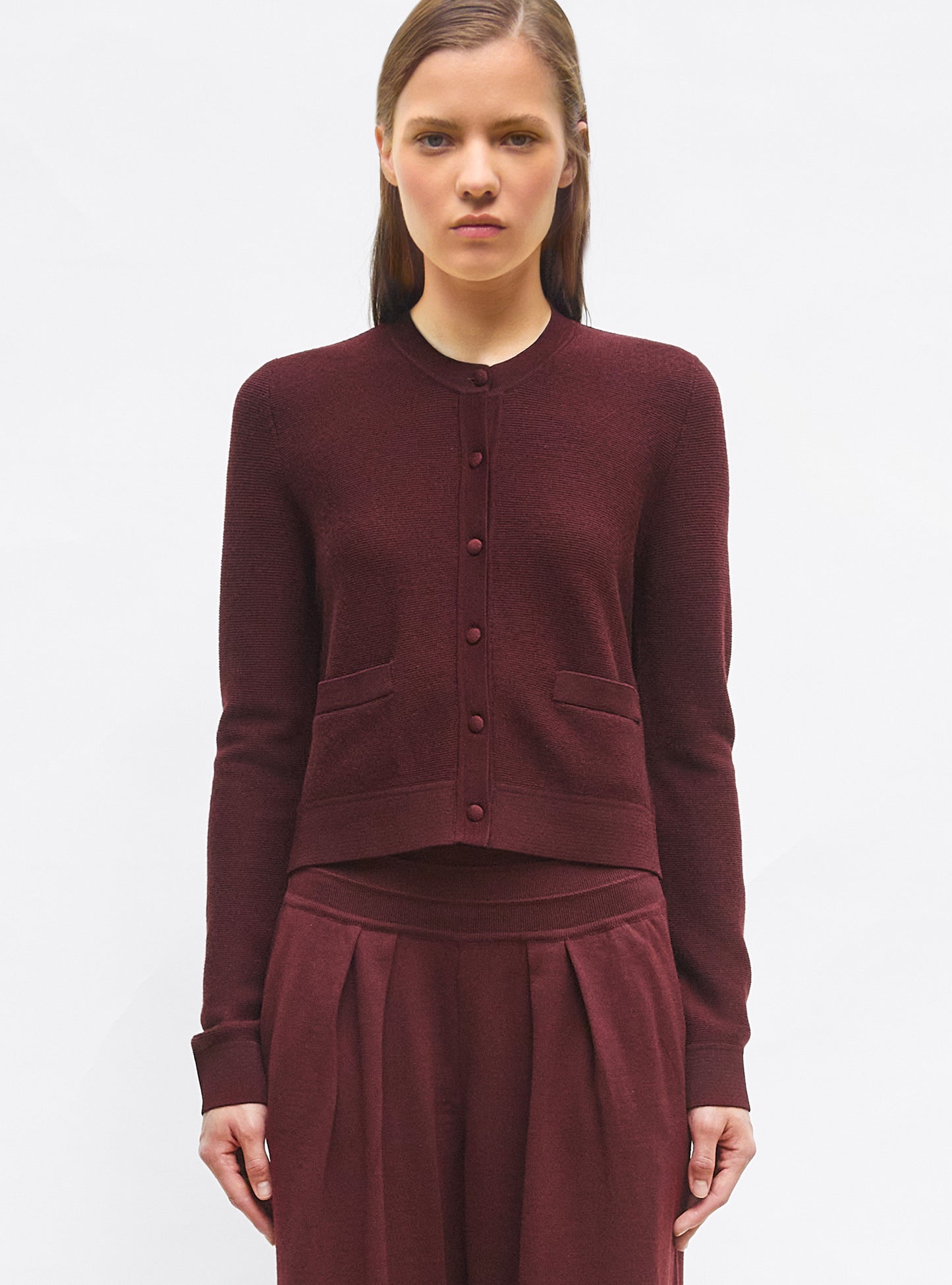 Cardigan maille point mousse Amarante - Vêtement en maille de luxe Molli