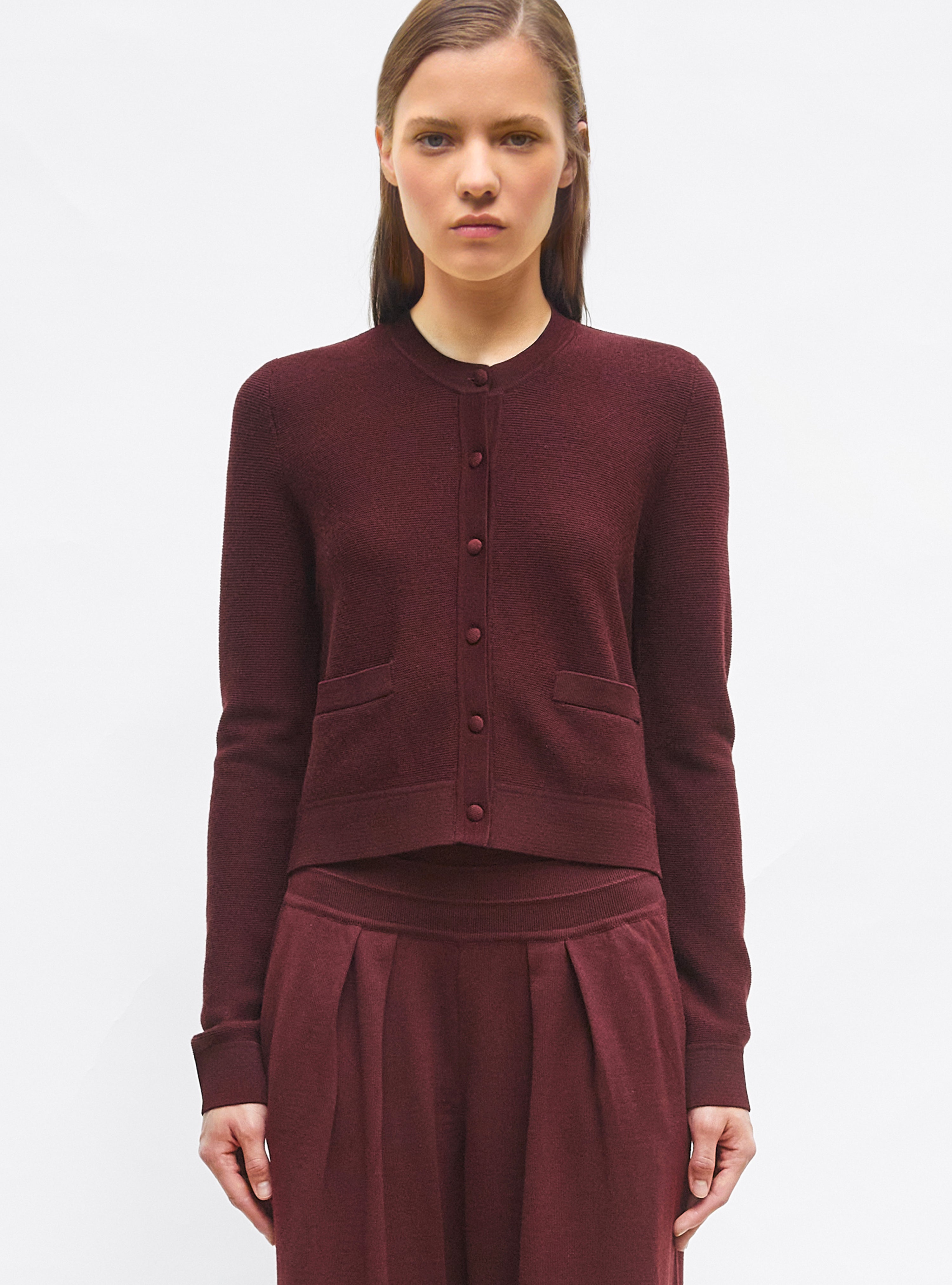 Cardigan maille point mousse Amarante - Vêtement en maille de luxe Molli