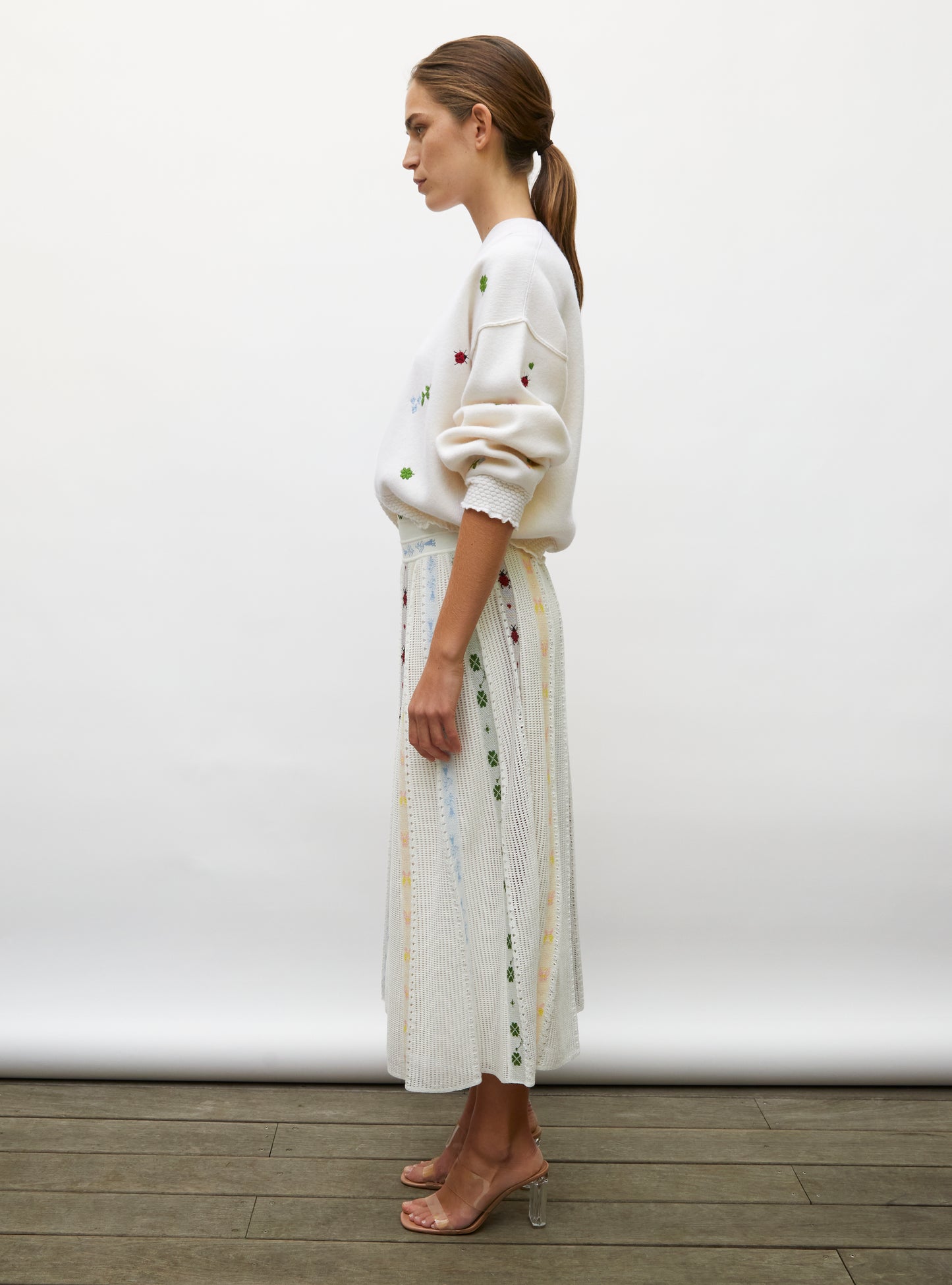 Sweat loose finitions smockées milk-brodé - Top de luxe