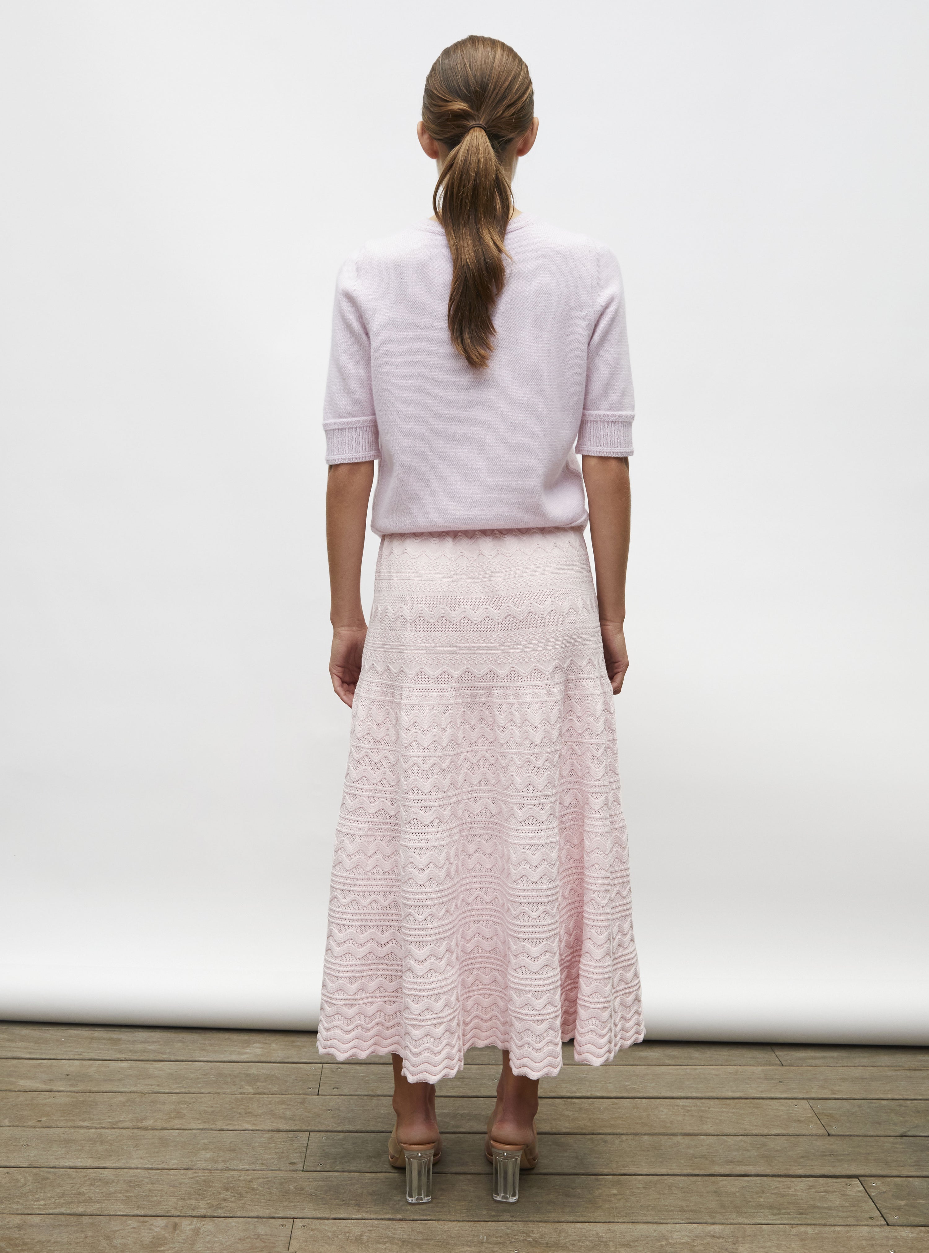 Jupe longue maille croquet rose doux - Jupe de luxe