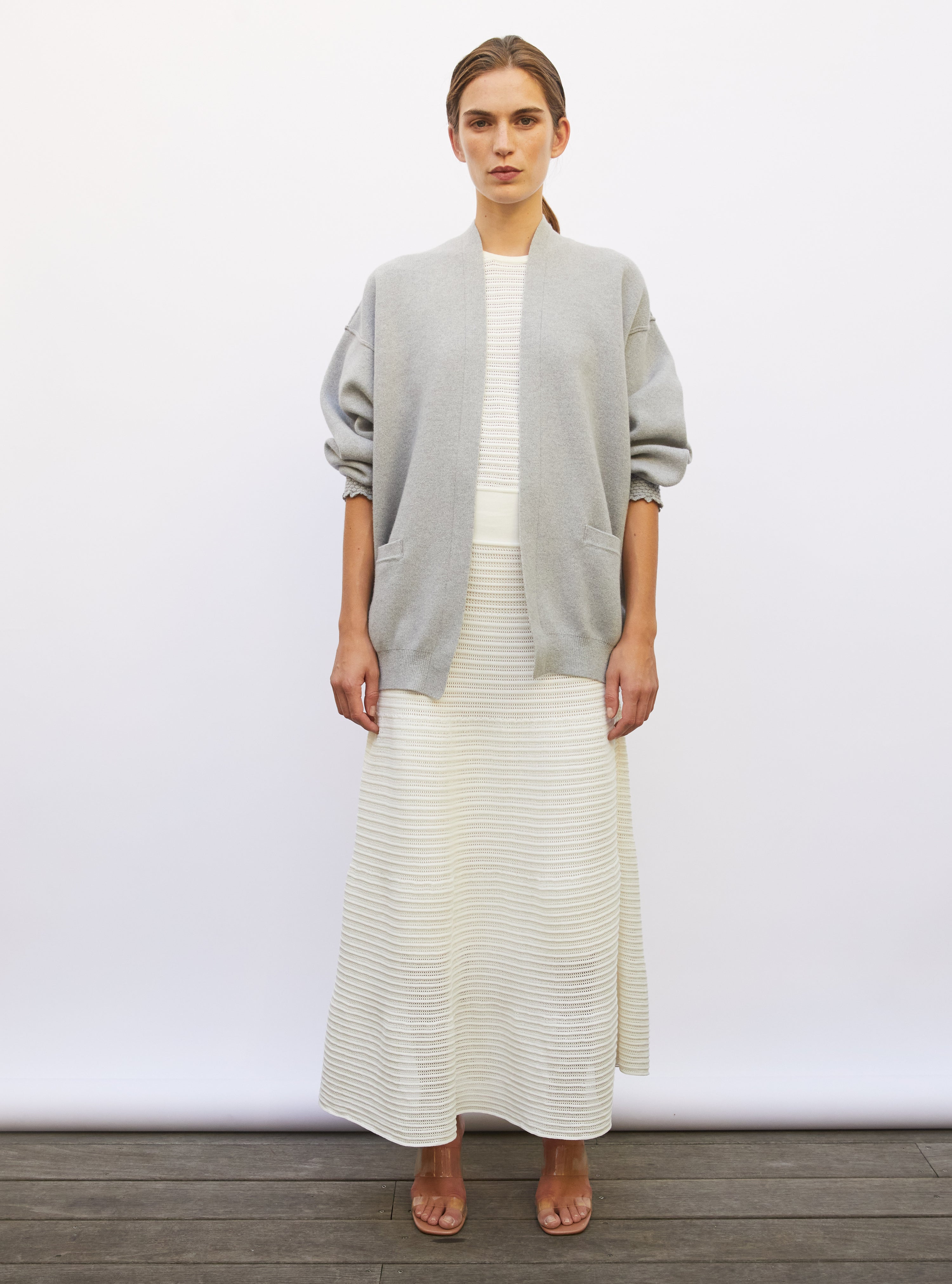 Cardigan finitions smockées gris souris - Cardigan de luxe