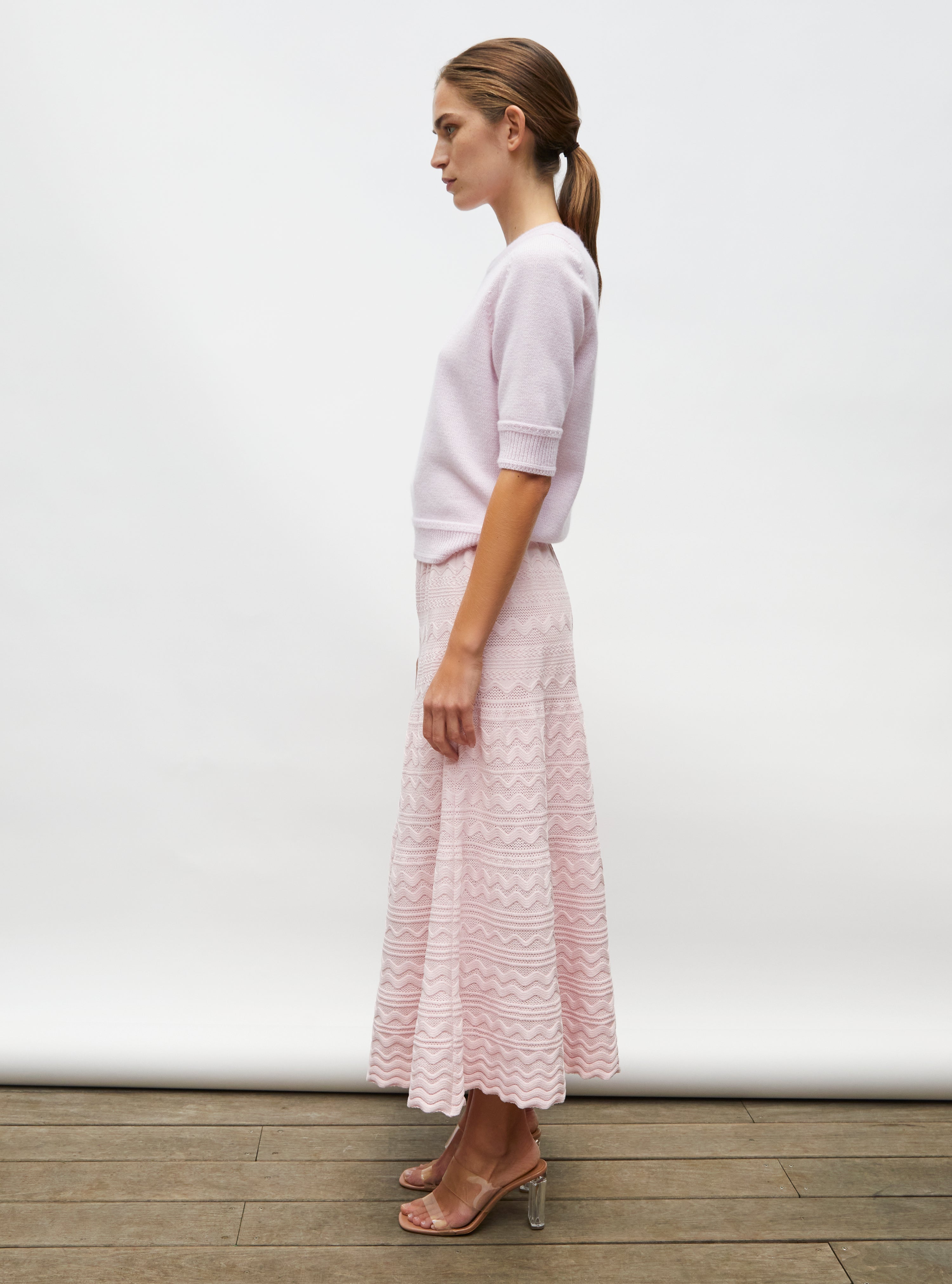 Jupe de luxe femme - Jupe longue maille croquet rose doux