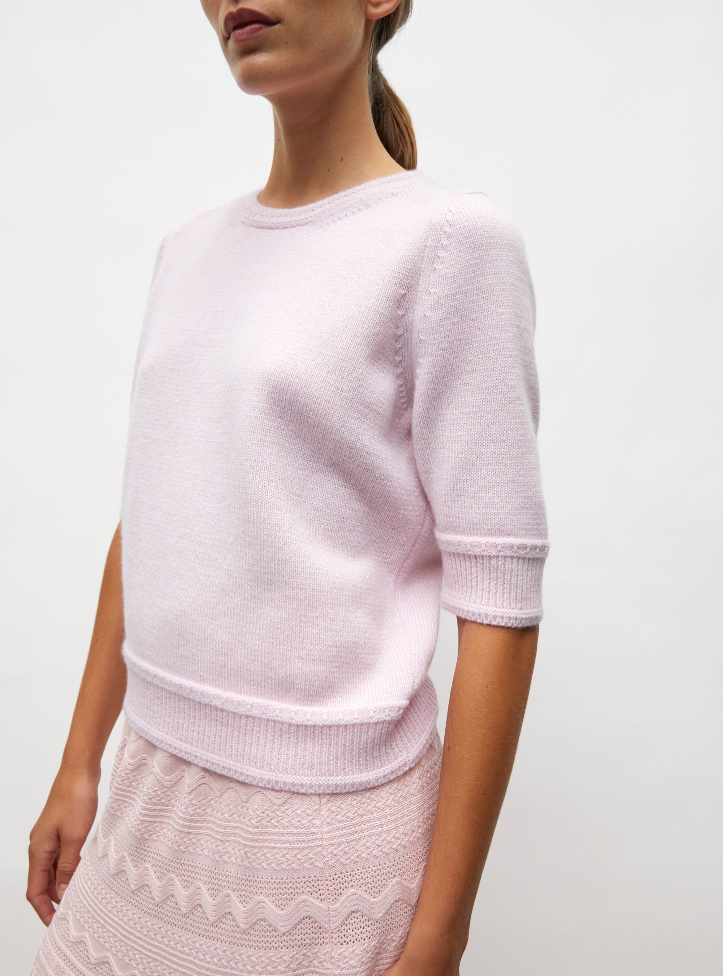 Top maille manches coudes rose doux - Molli