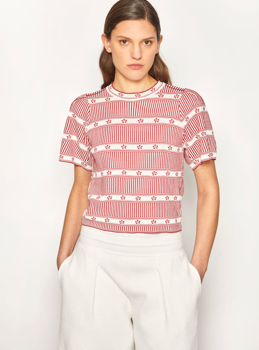 Top jacquard mini fleurs Naturel-Grenat - Vêtement en maille de luxe Molli