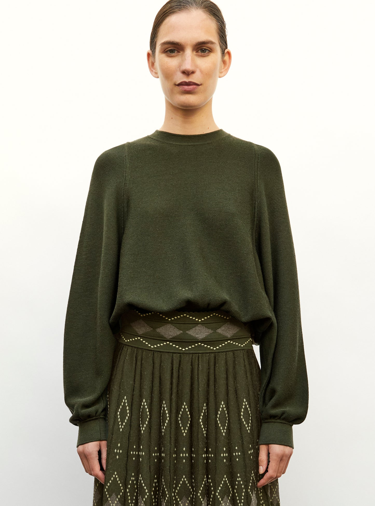Pull fin larges emmanchures kaki - Vêtement de luxe femme