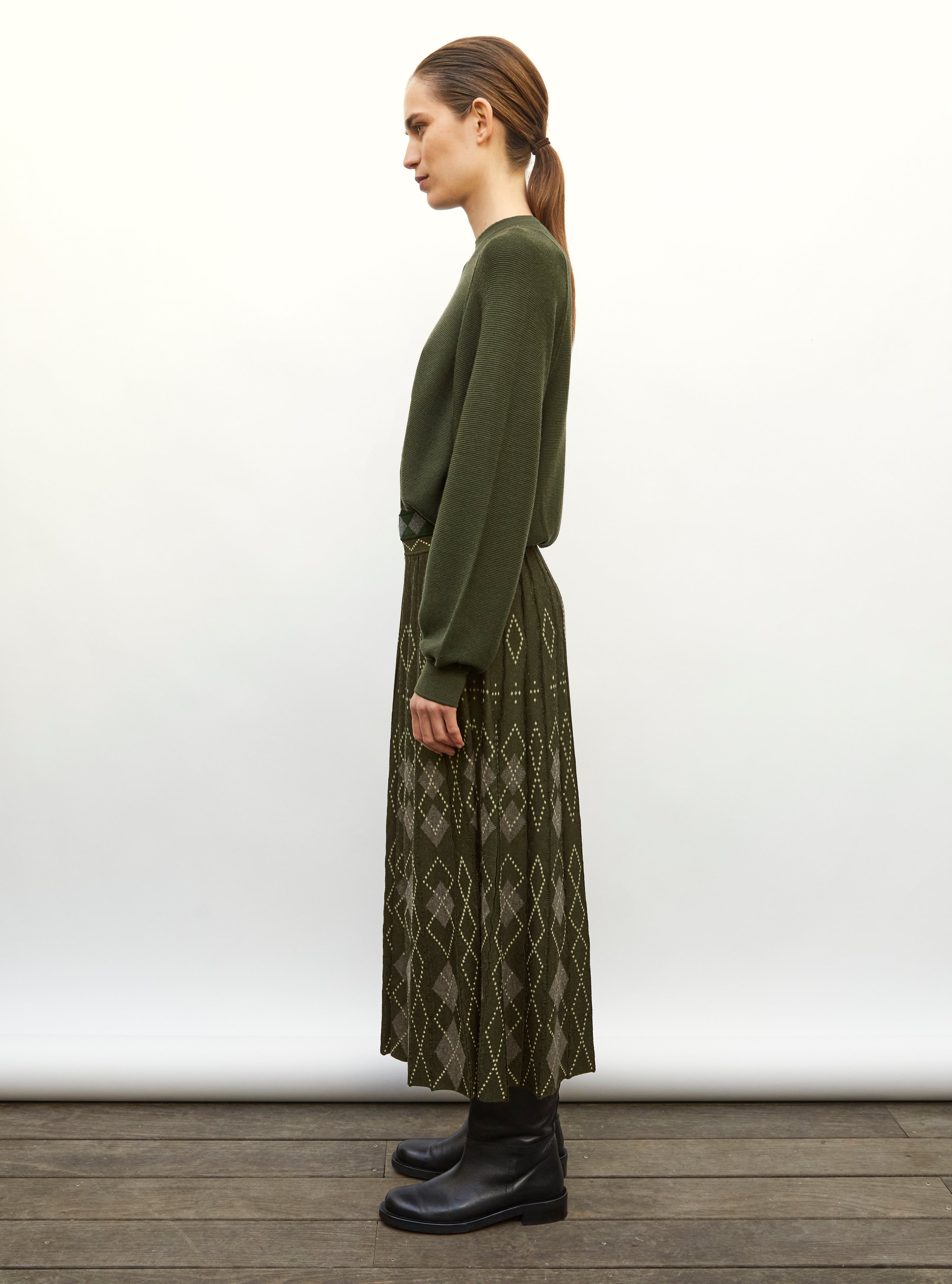 Pull fin larges emmanchures kaki - Pull de luxe