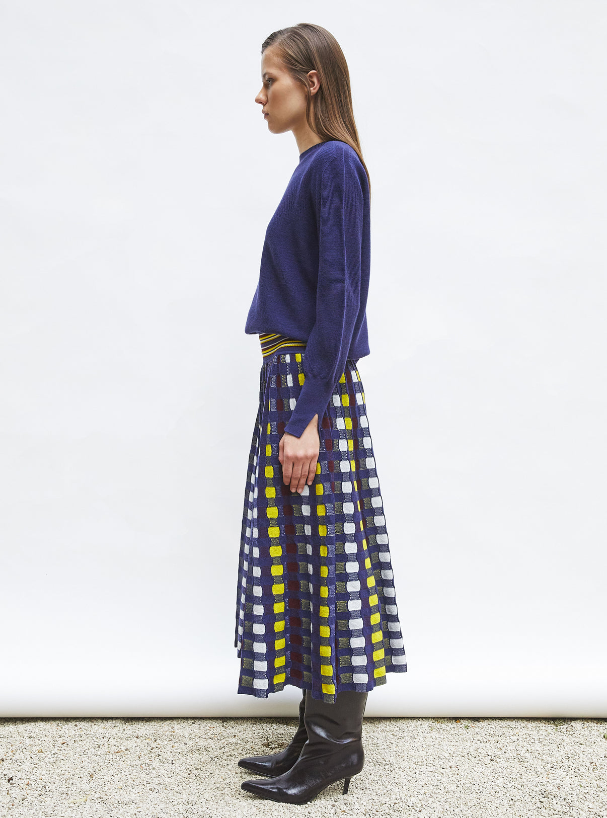 Top fin à col rond manches longues indigo - Vêtement de luxe femme