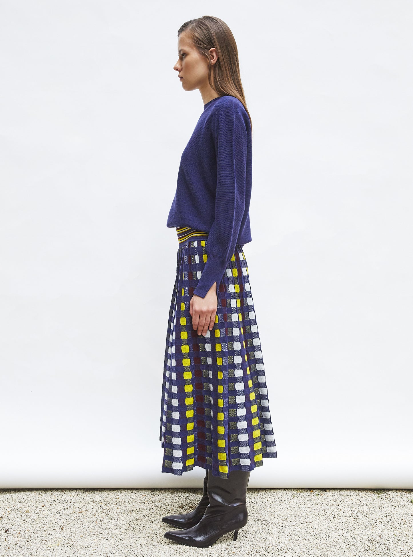Top fin à col rond manches longues indigo - Vêtement de luxe femme
