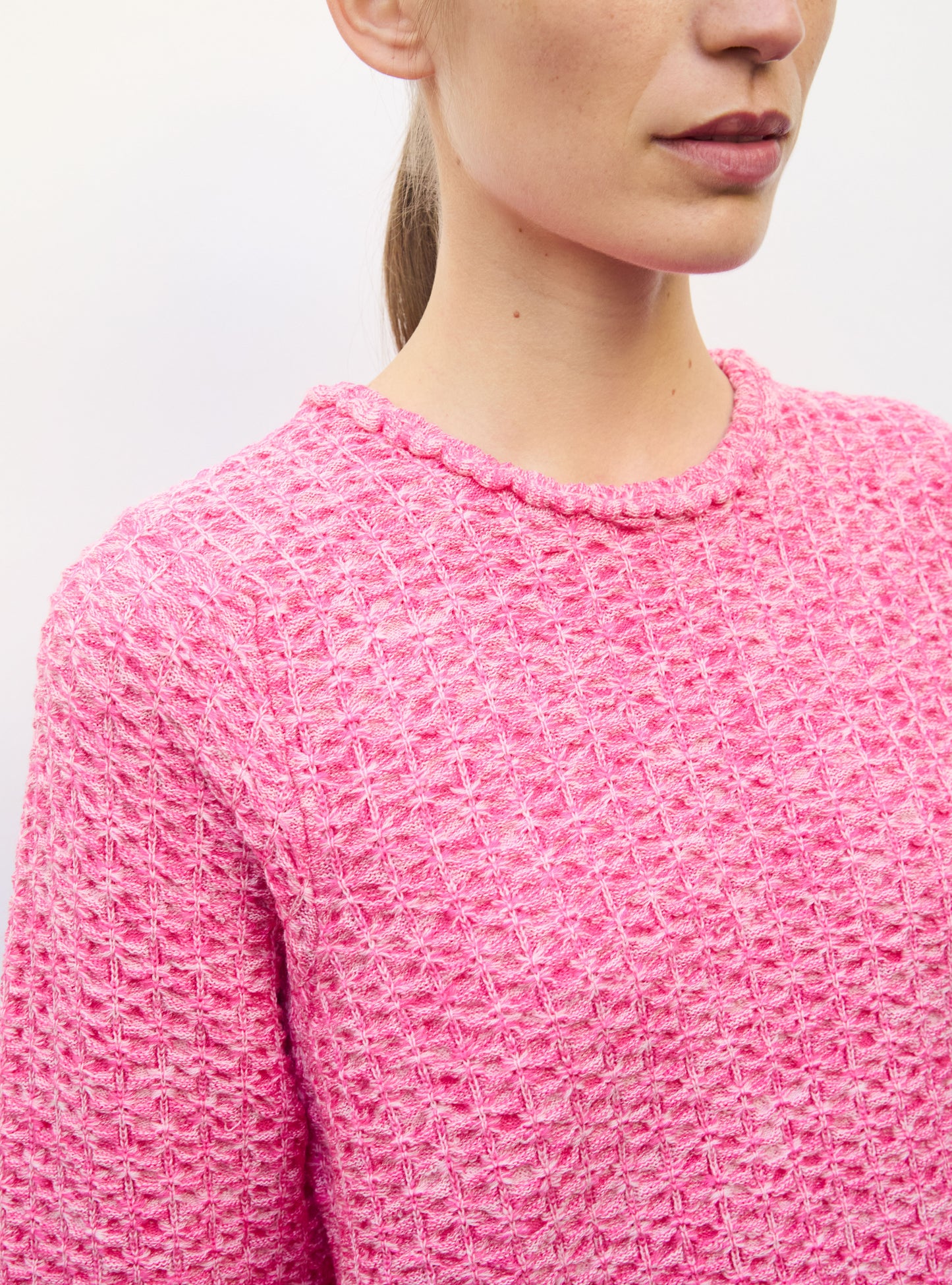 Top en maille de luxe Molli - Top col rond maille tweedée Rose mouliné 