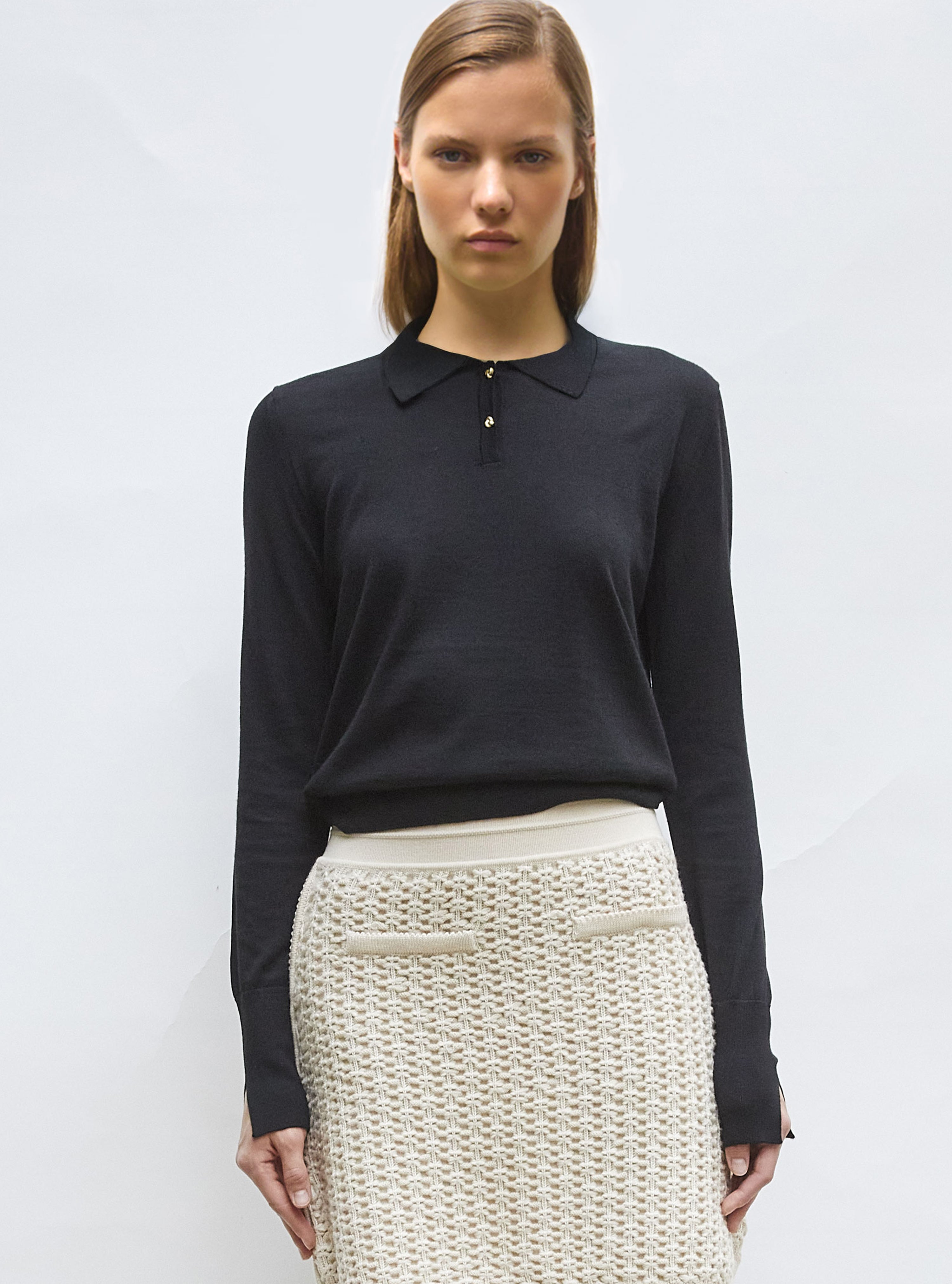 Polo fin en jersey soyeux molli Noir Profond - Vêtement en maille de luxe Molli