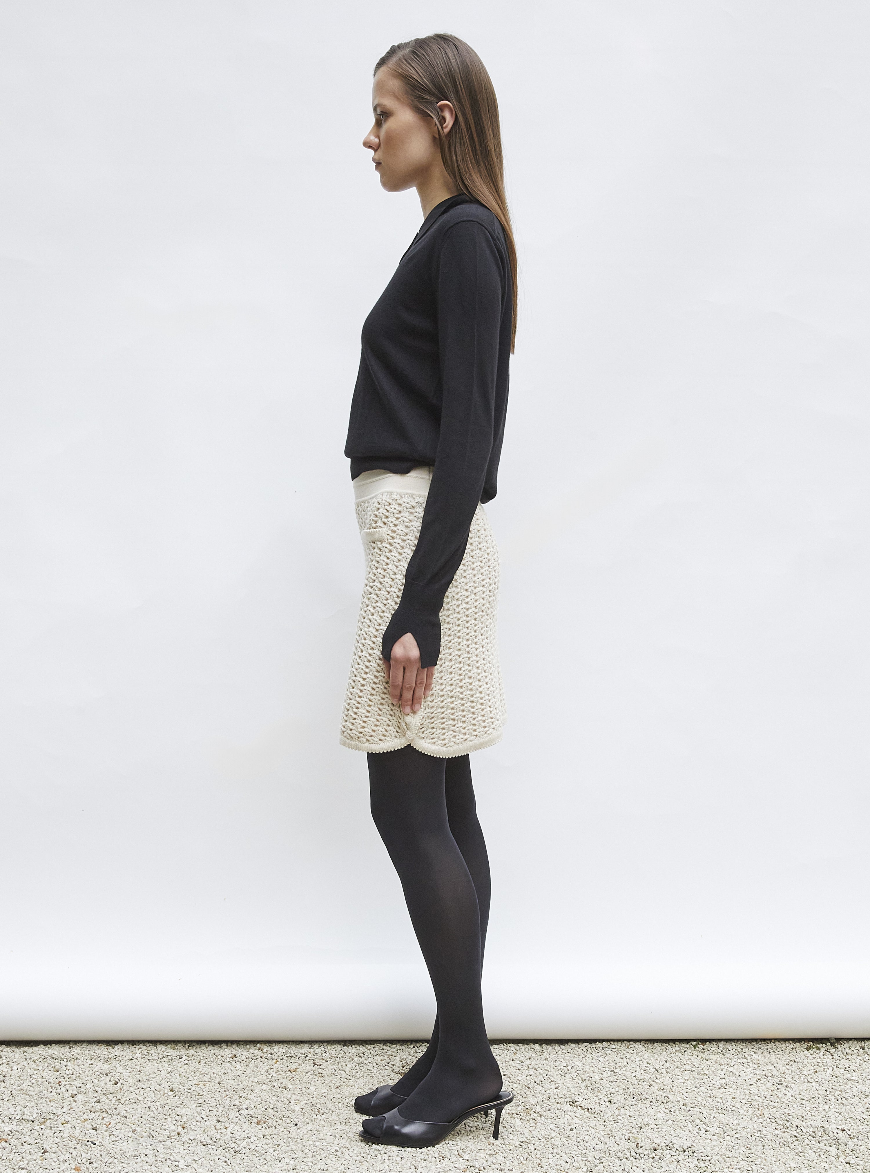 Top de luxe femme - Polo fin en jersey soyeux molli Noir Profond