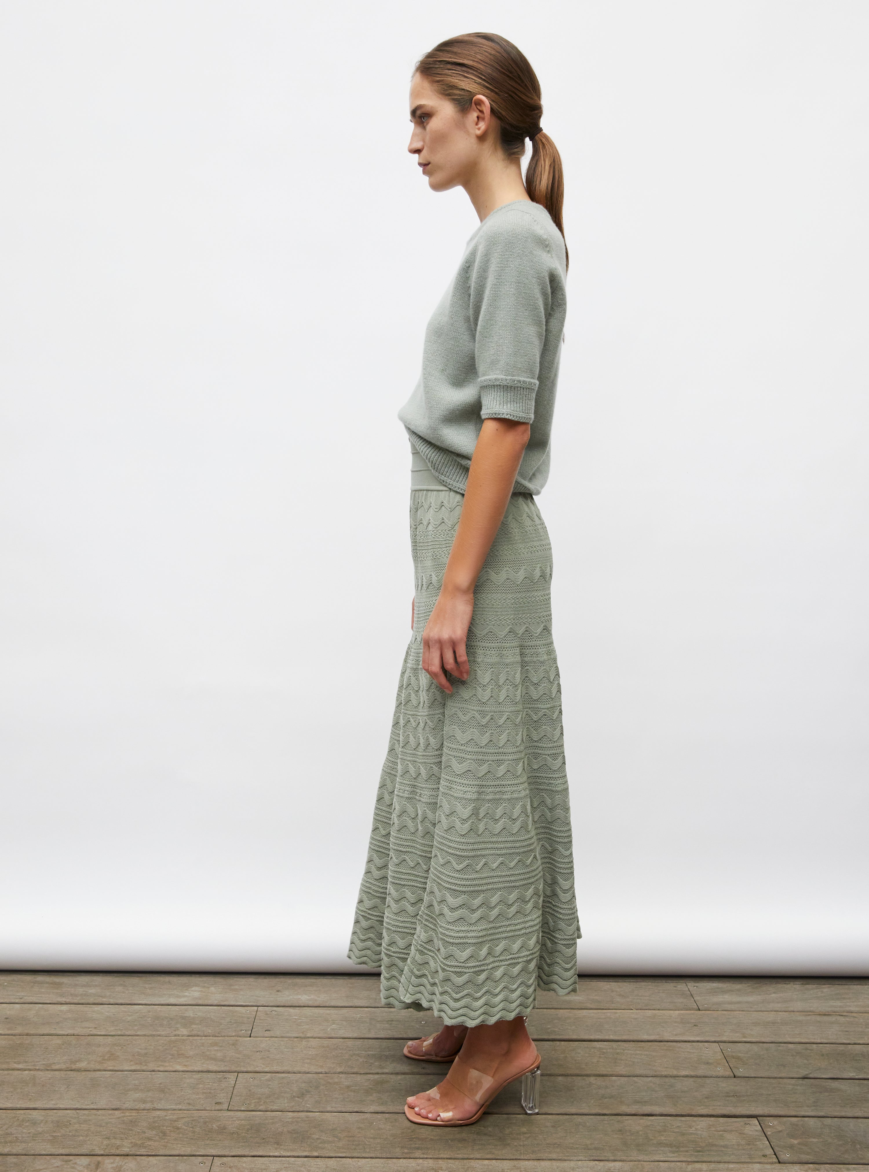 Jupe de luxe femme - Jupe longue maille croquet mousse