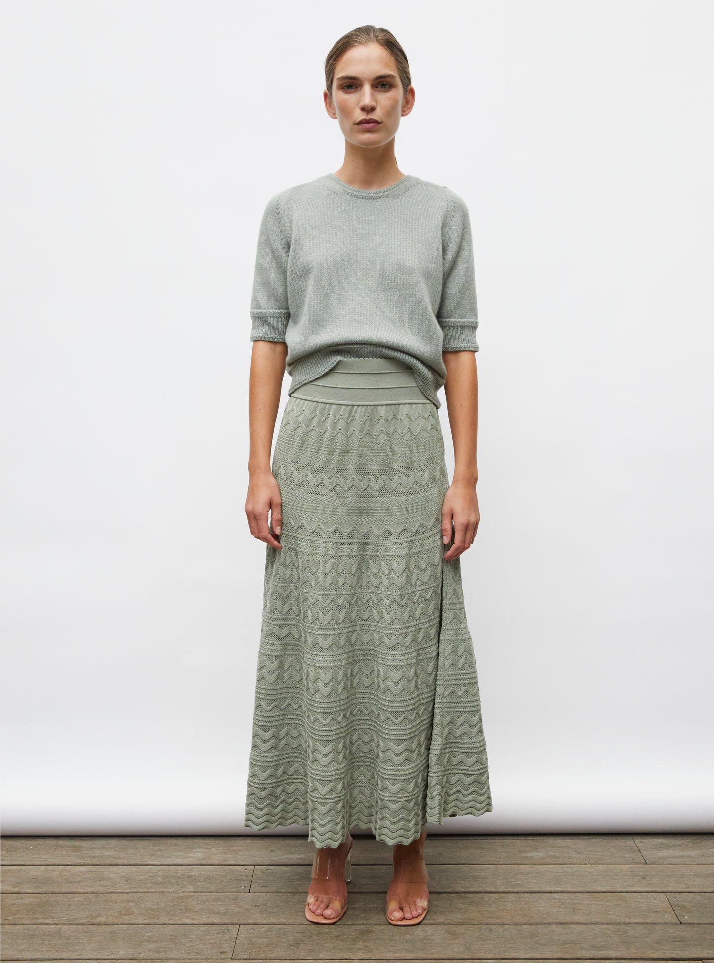 Jupe longue maille croquet mousse - Vêtement en maille de luxe Molli