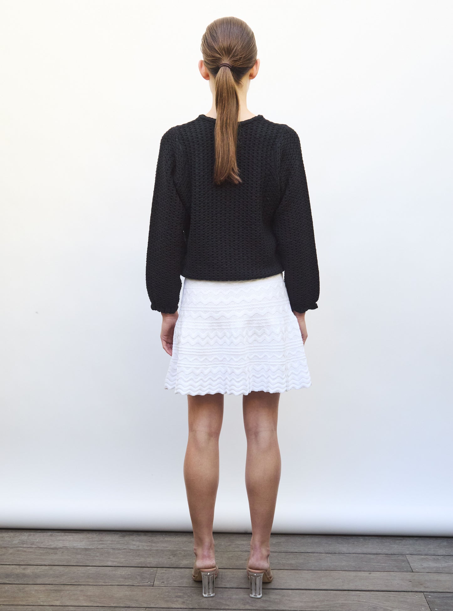 Top col rond maille tweedée noir profond - Molli