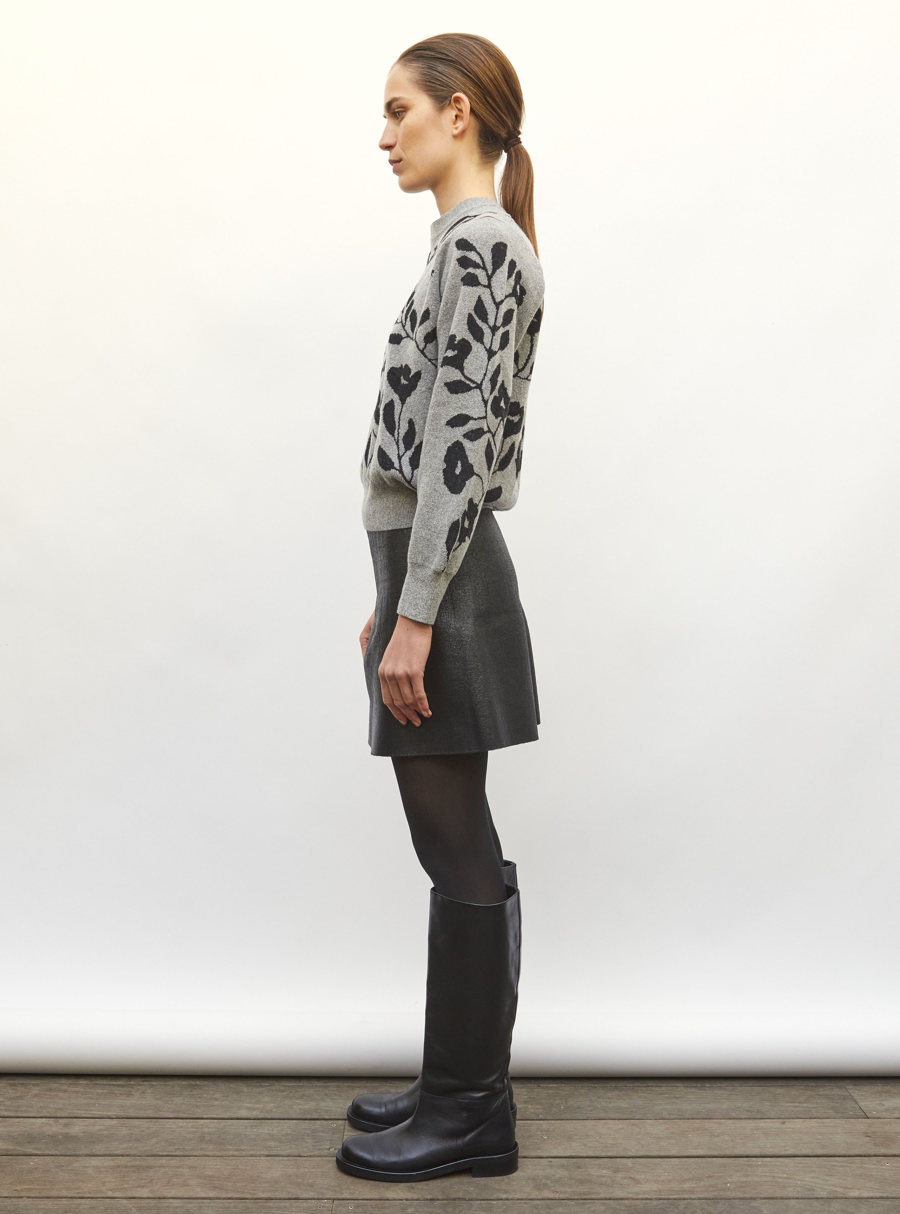 Sweater maille jacquard gris chine-noir profond - Pull de luxe
