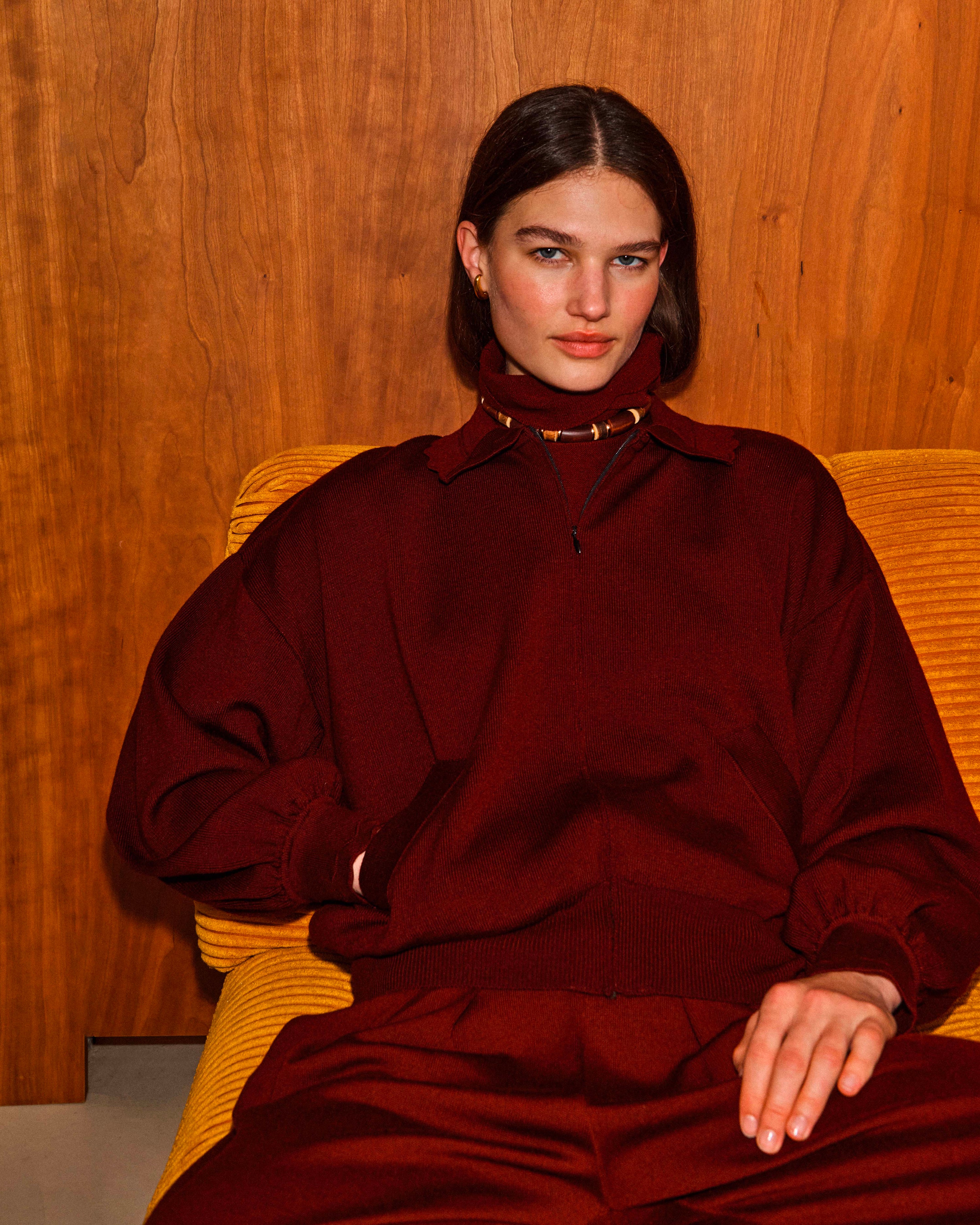 Veste en maille col croquet amarante - Vêtement de luxe femme