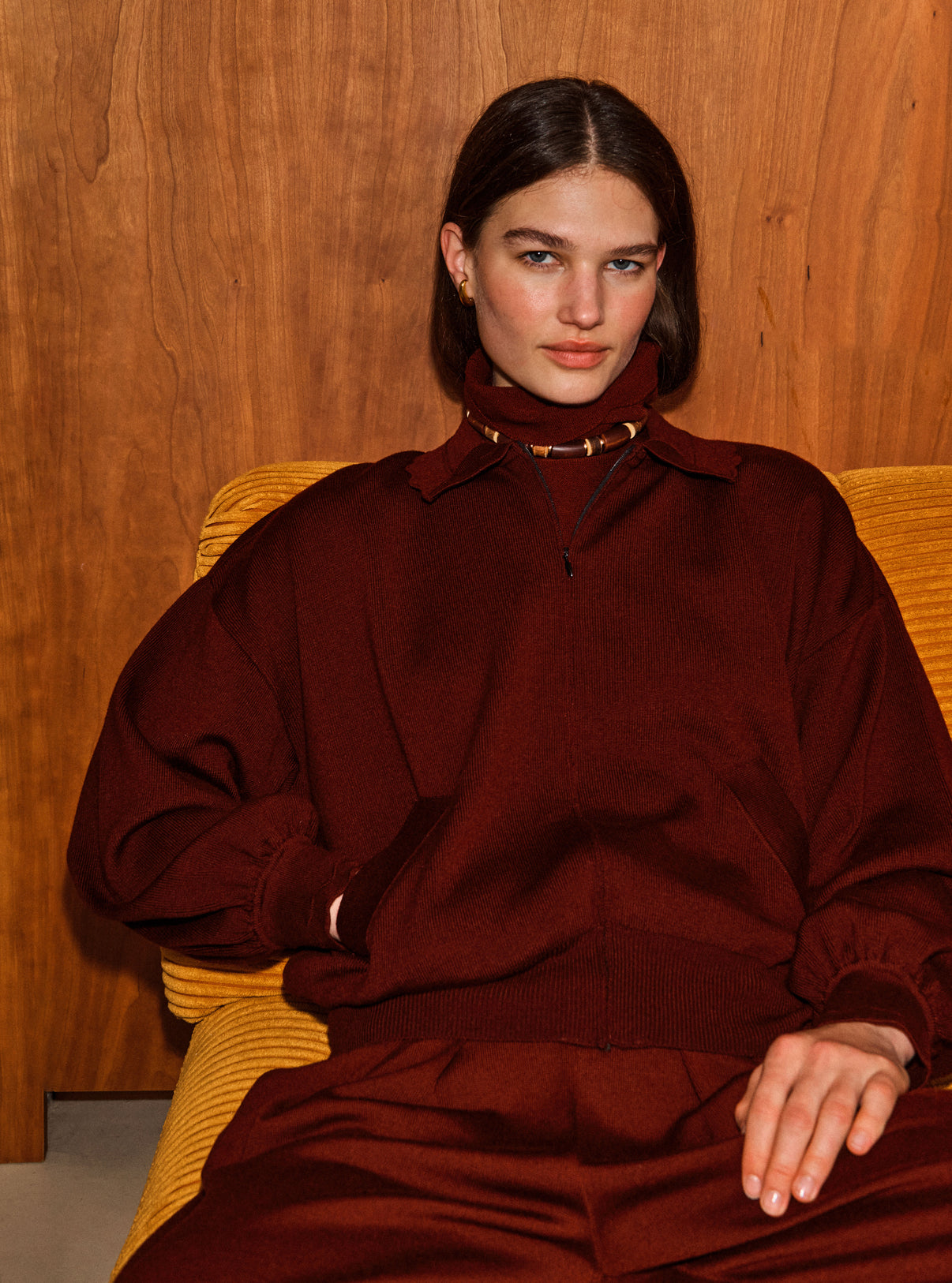 Veste en maille col croquet amarante - Vêtement de luxe femme